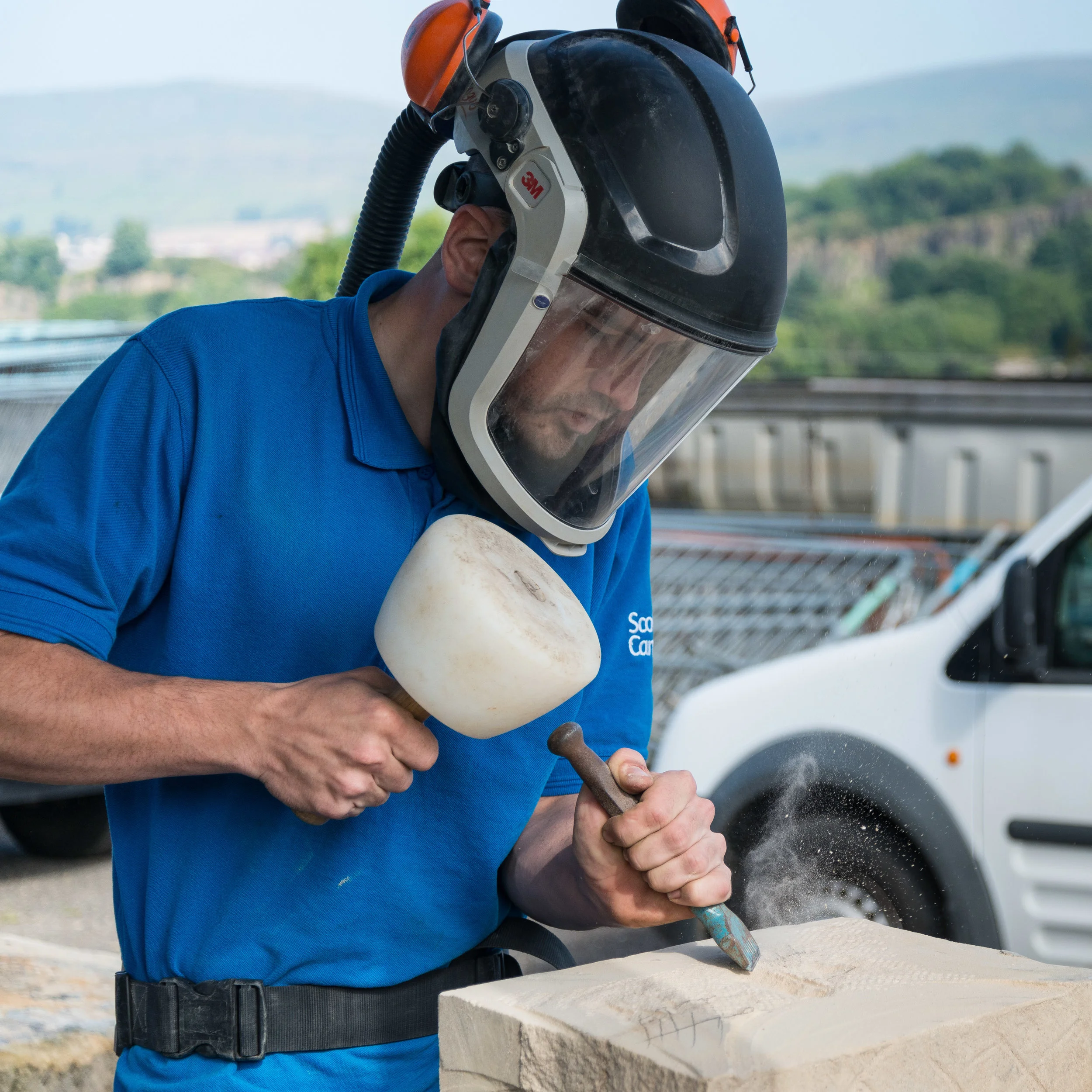 Apprentice stone mason with Scottish Canals