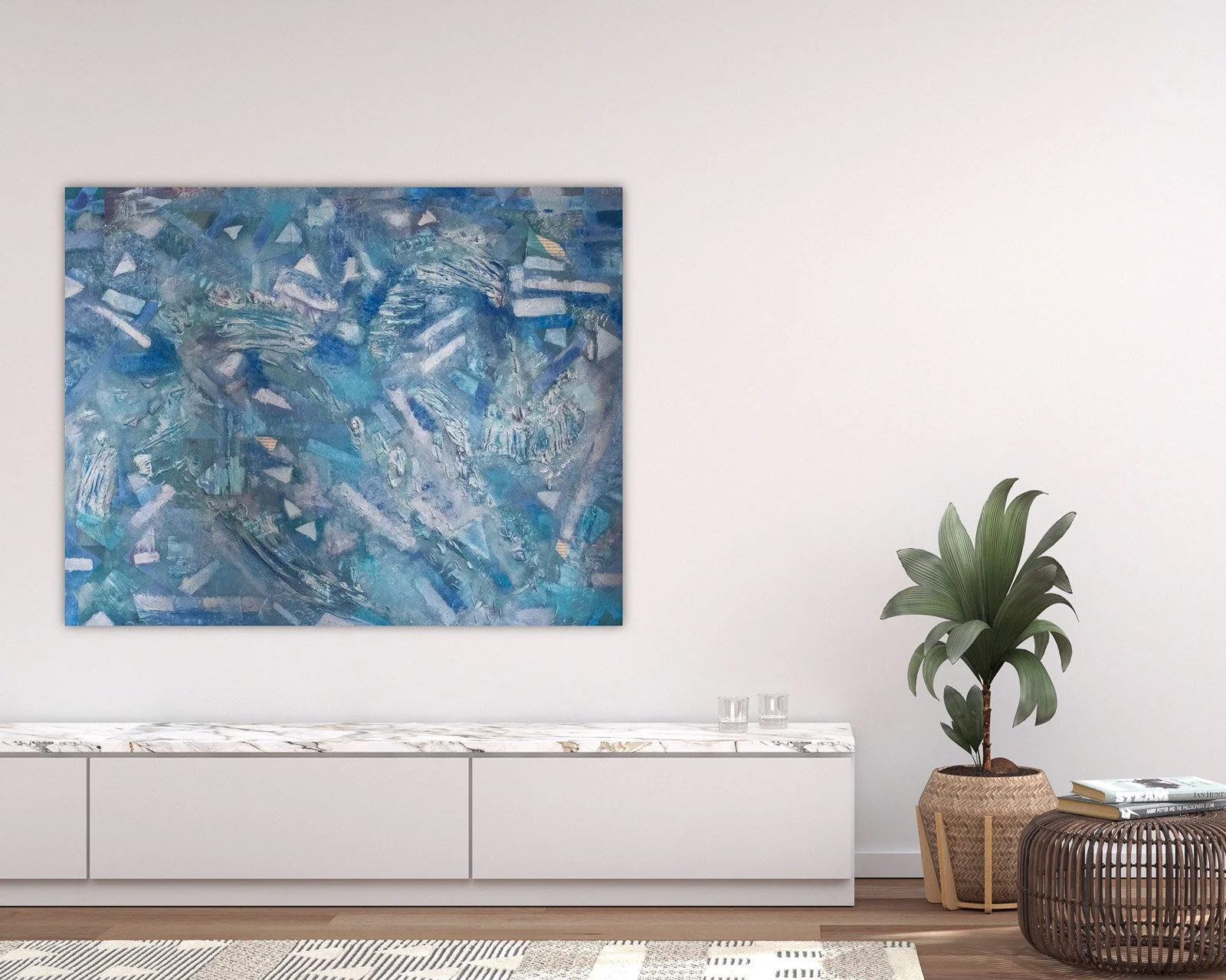 Original Mix media blue Acrylic Abstract Painting on canvas