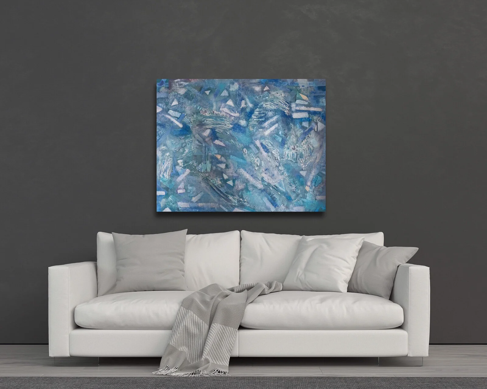 Original unique blue and silver Acrylic Abstract Painting on canvas online purchase