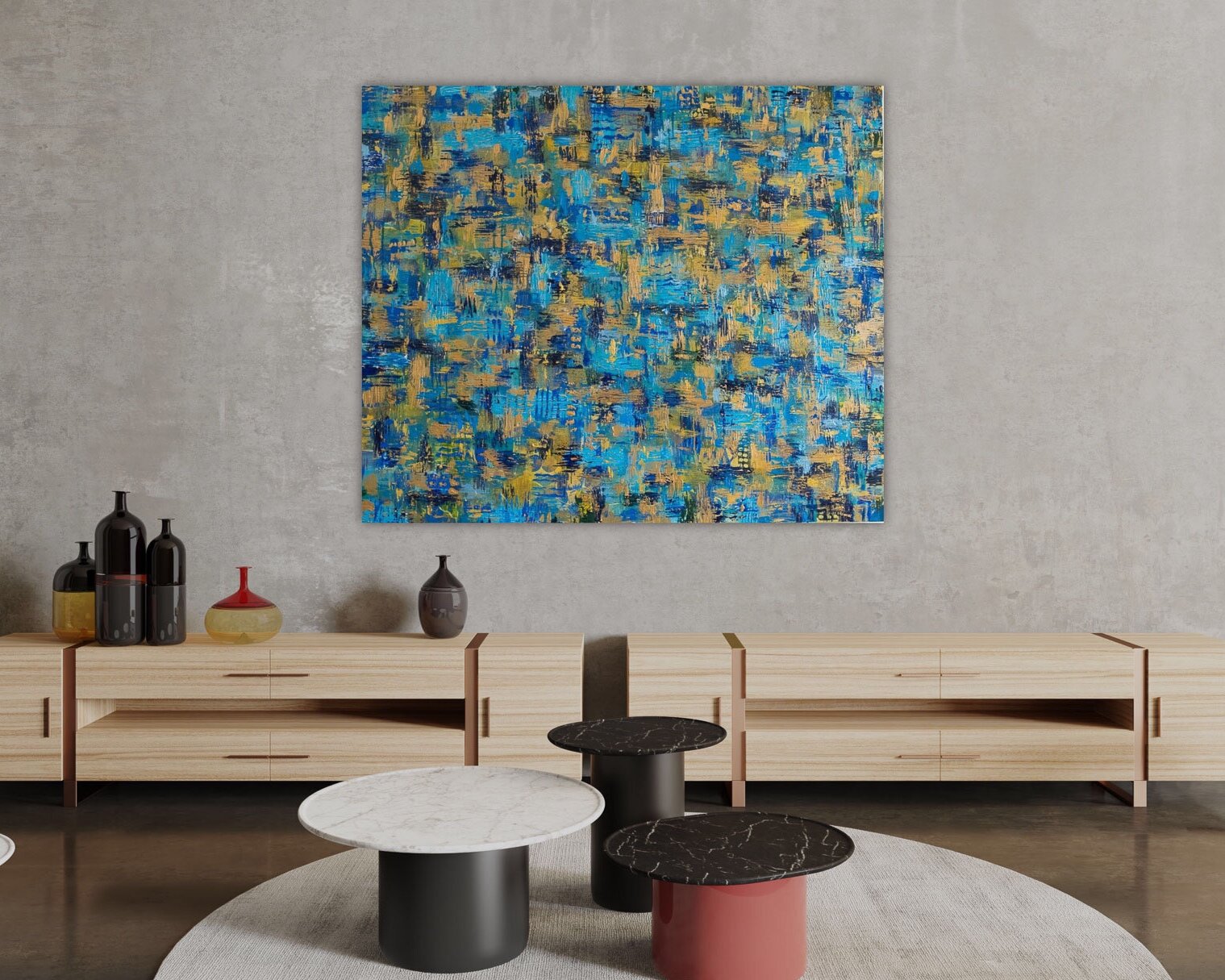 Gold and blue modern texture abstract original painting for sale UK 
