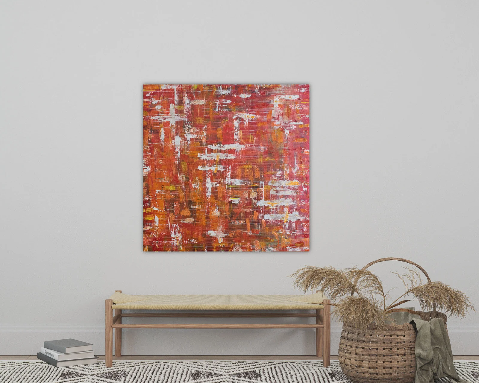 Orange and gold modern abstract acrylic painting on large canvas for sale UK Sussex Brighton and Hove