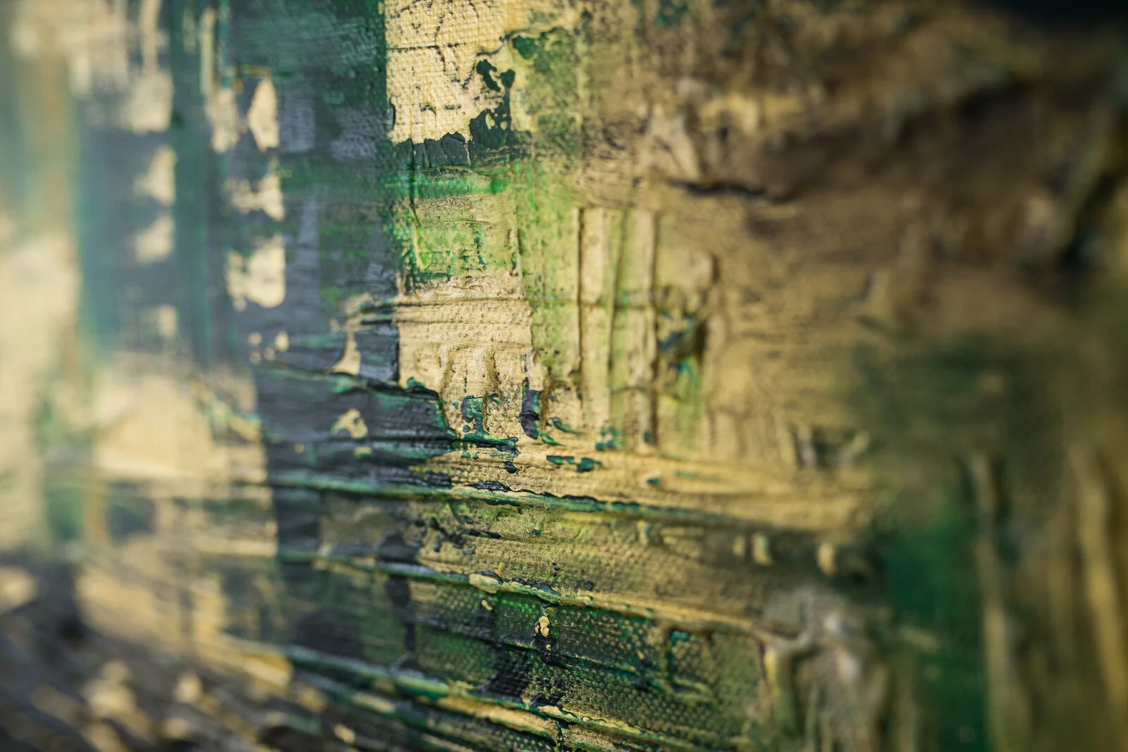 Metallic gold and green Original Abstract acrylic painting on large canvas close up Magdalena Visual Artist UK Sussex 