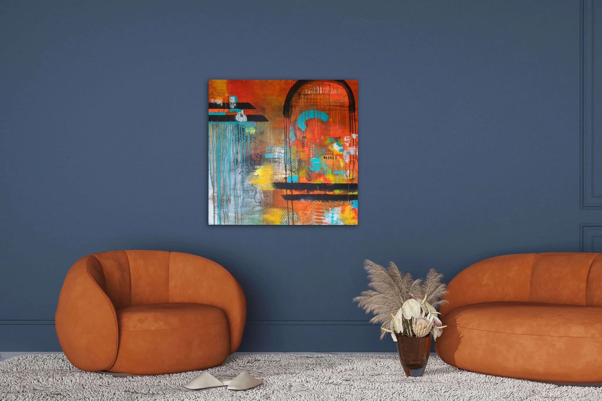 Orange acrylic mixed media large abstract painting.jpg