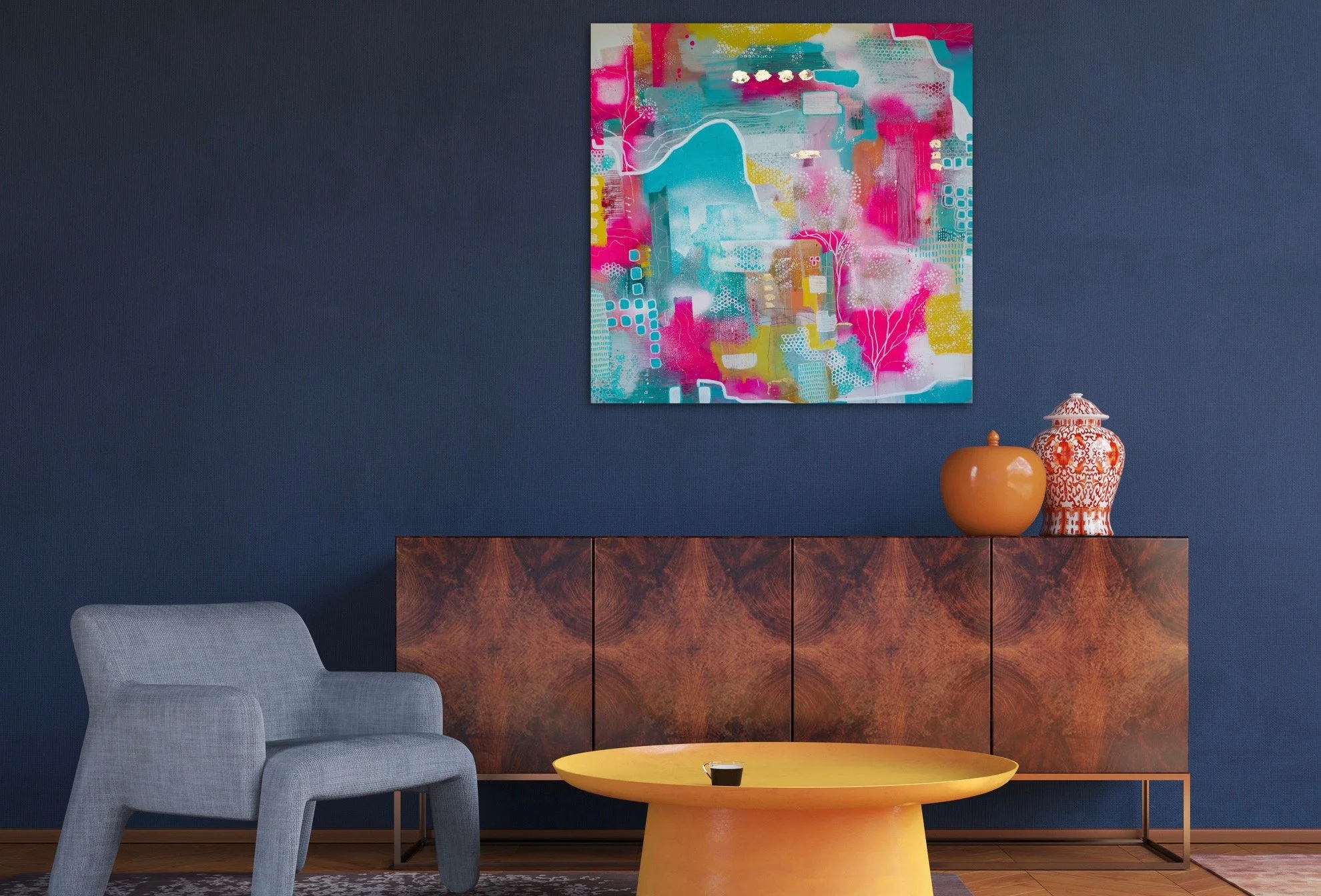 Modern vibrant abstract on large canvas for sale UK Brighton