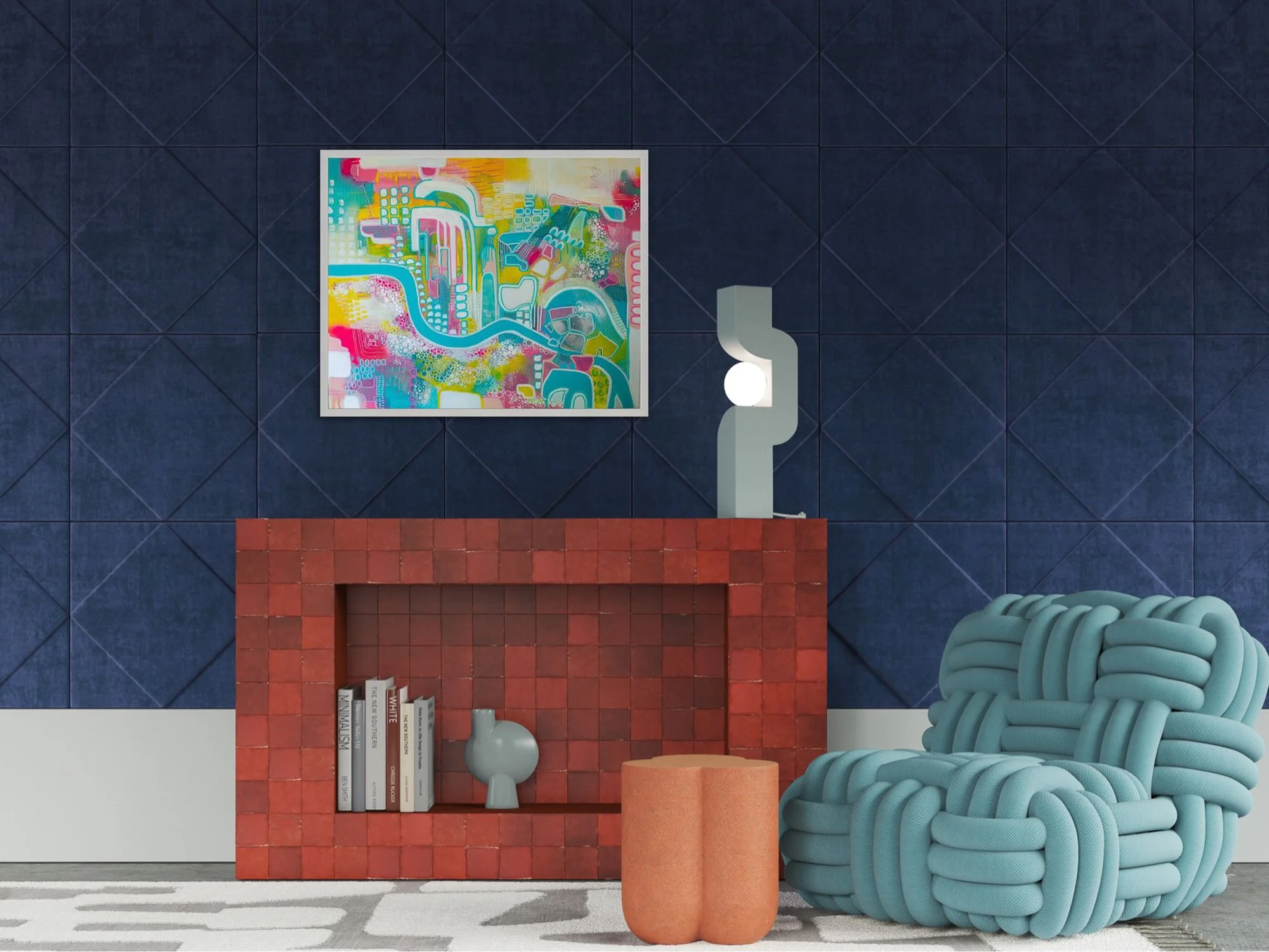 Modern colourful large acrylic abstract painting for living room UK Brighton female artist
