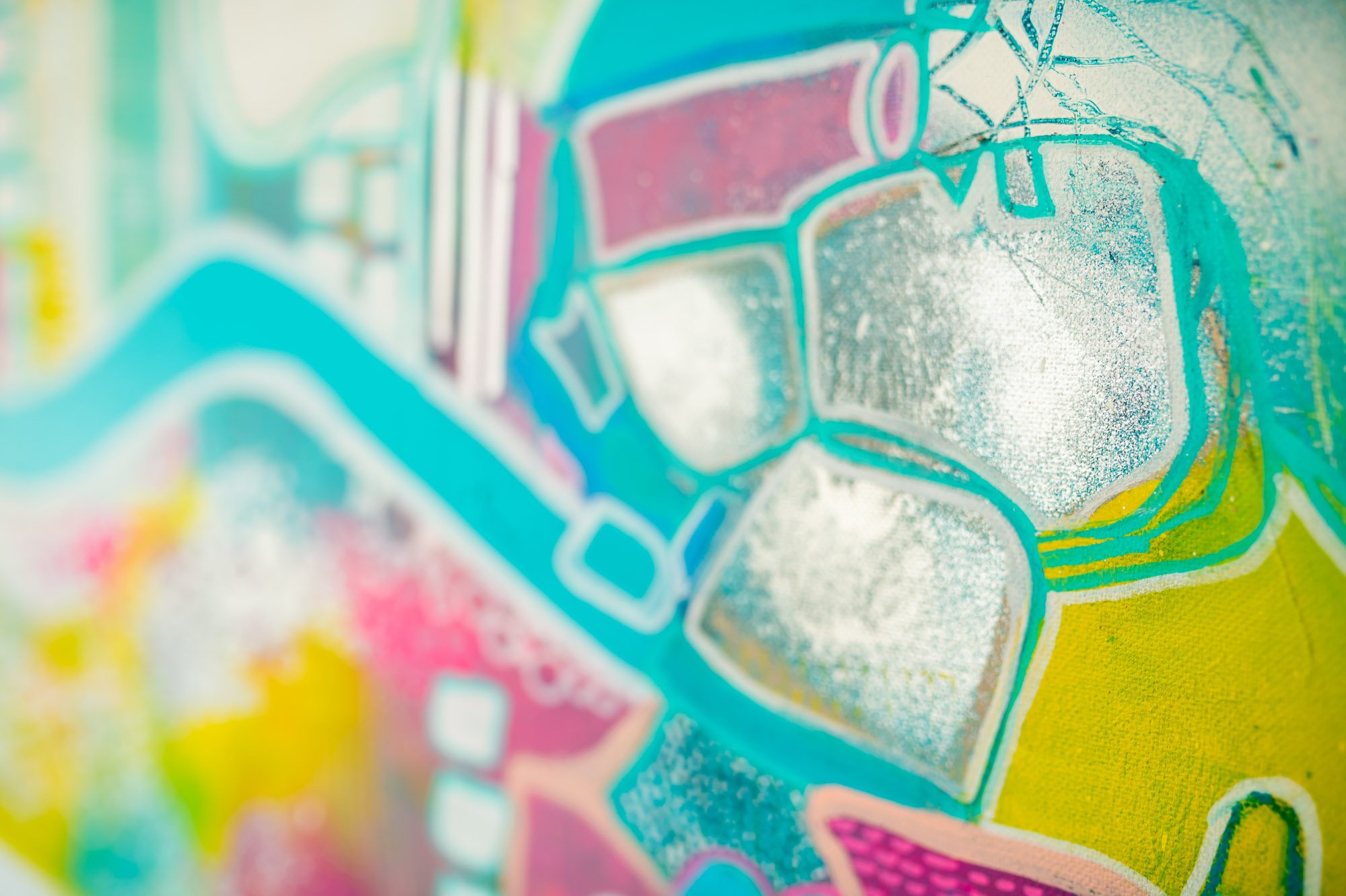 Close up of the intuitive abstract painting by UK artist