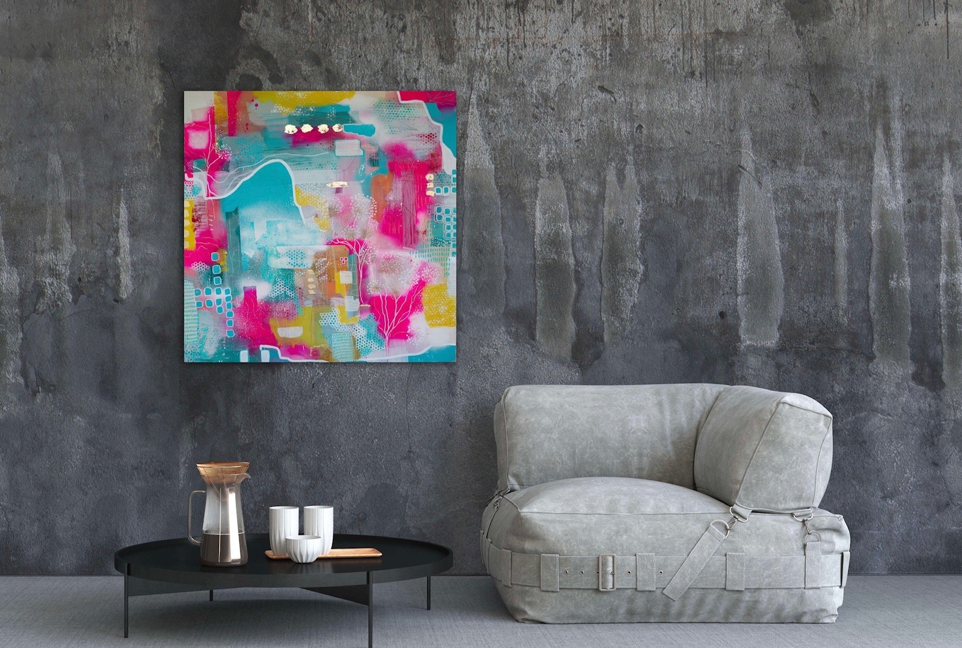 Modern bright vibrant large abstract painting for sale UK