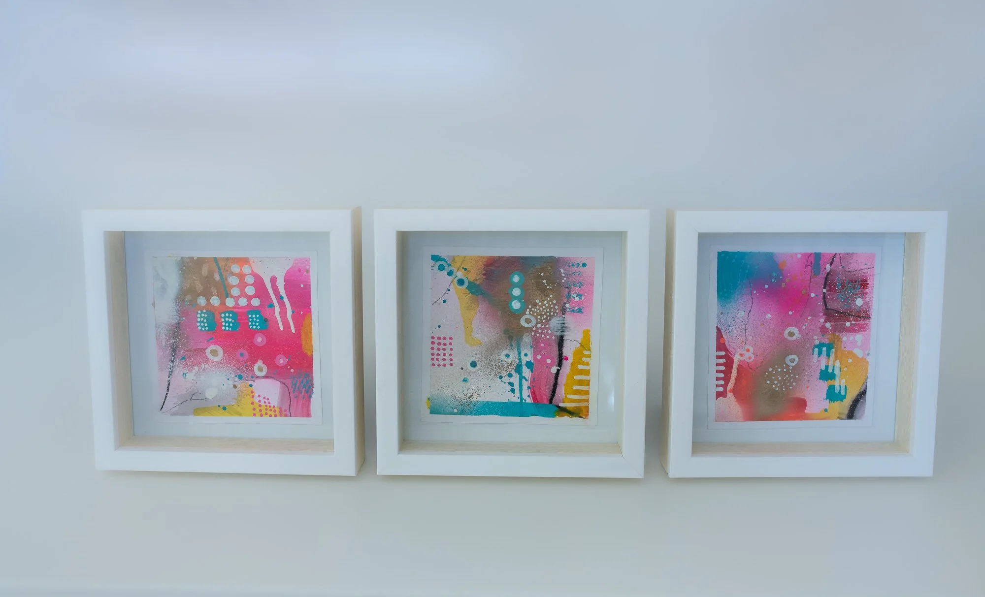 Set of three framed abstract paintings Brighton artist