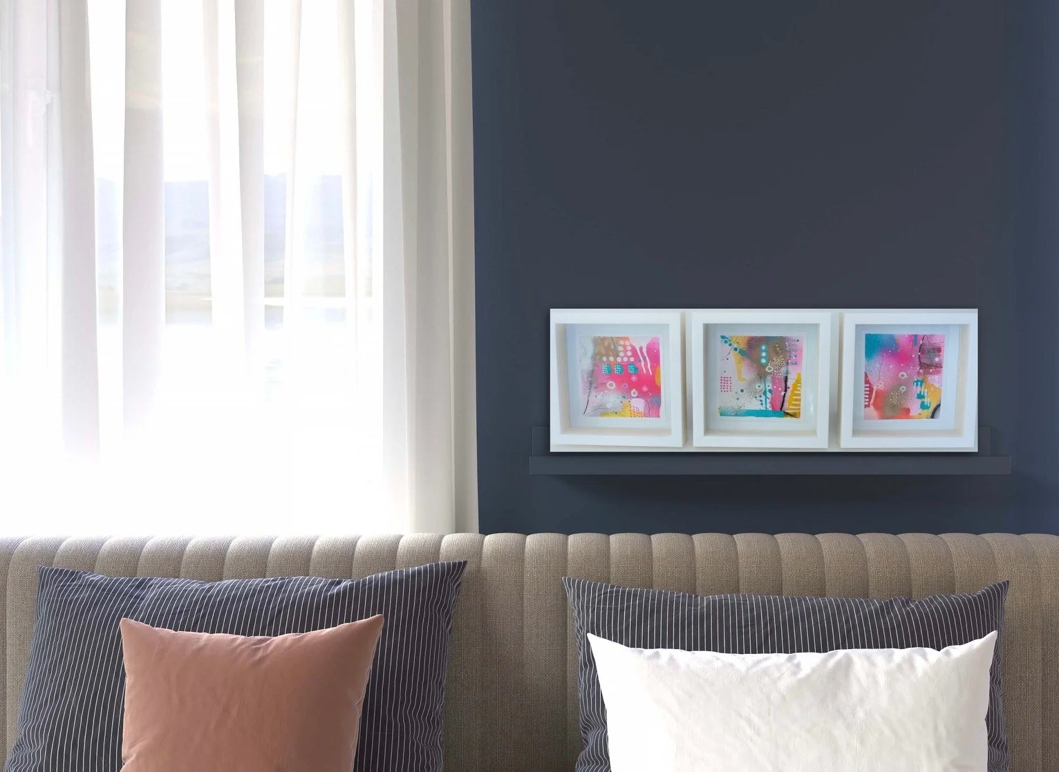 Colourful framed set of three abstract paintings for sale UK Brighton artist