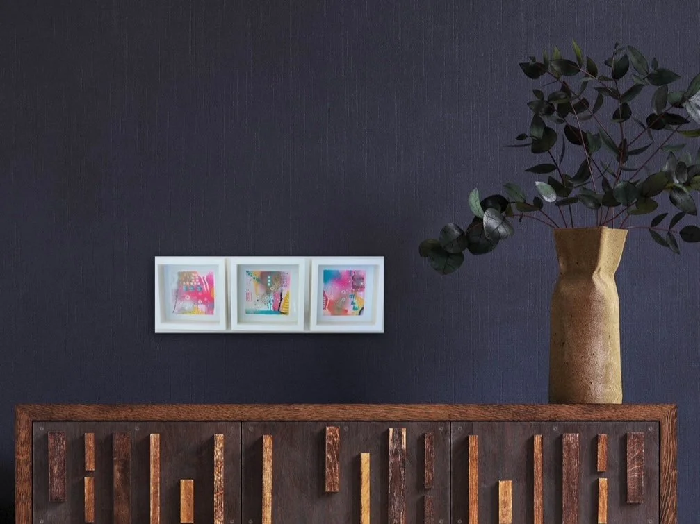 Set of tree abstract paintings framed for sale Brighton UK Artist