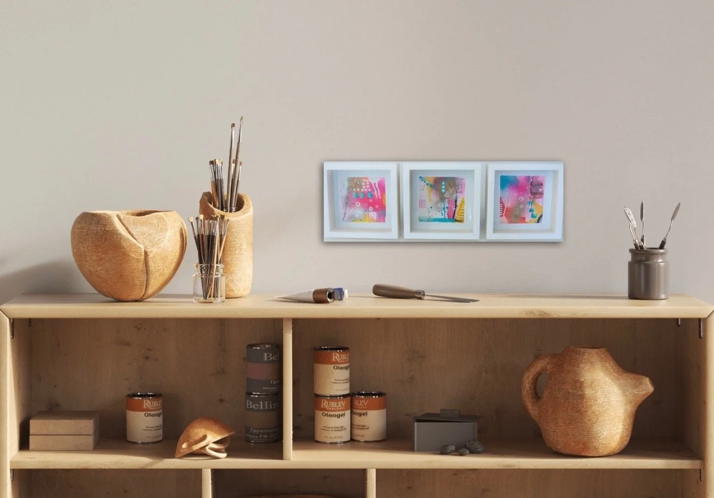 Contemporary set of three original abstract paintings for sale UK