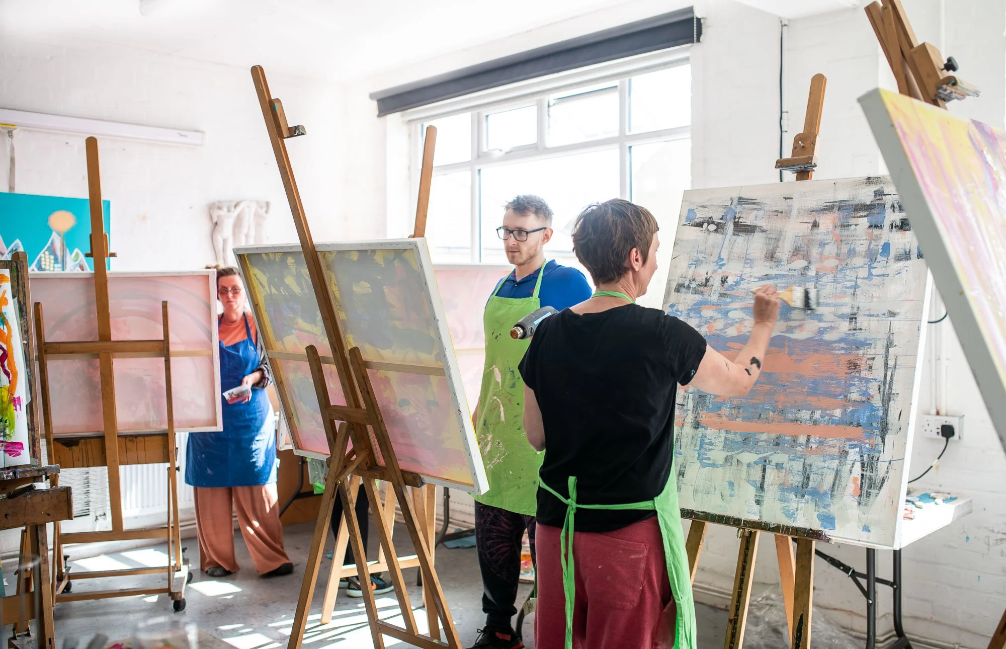 Experimental large acrylic textured abstract art painting weekend workshops course retreat Brighton Sussex UK