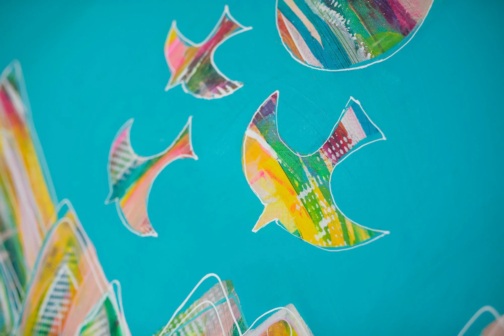 Birds moon abstract landscape painting for sale UK Brighton artist