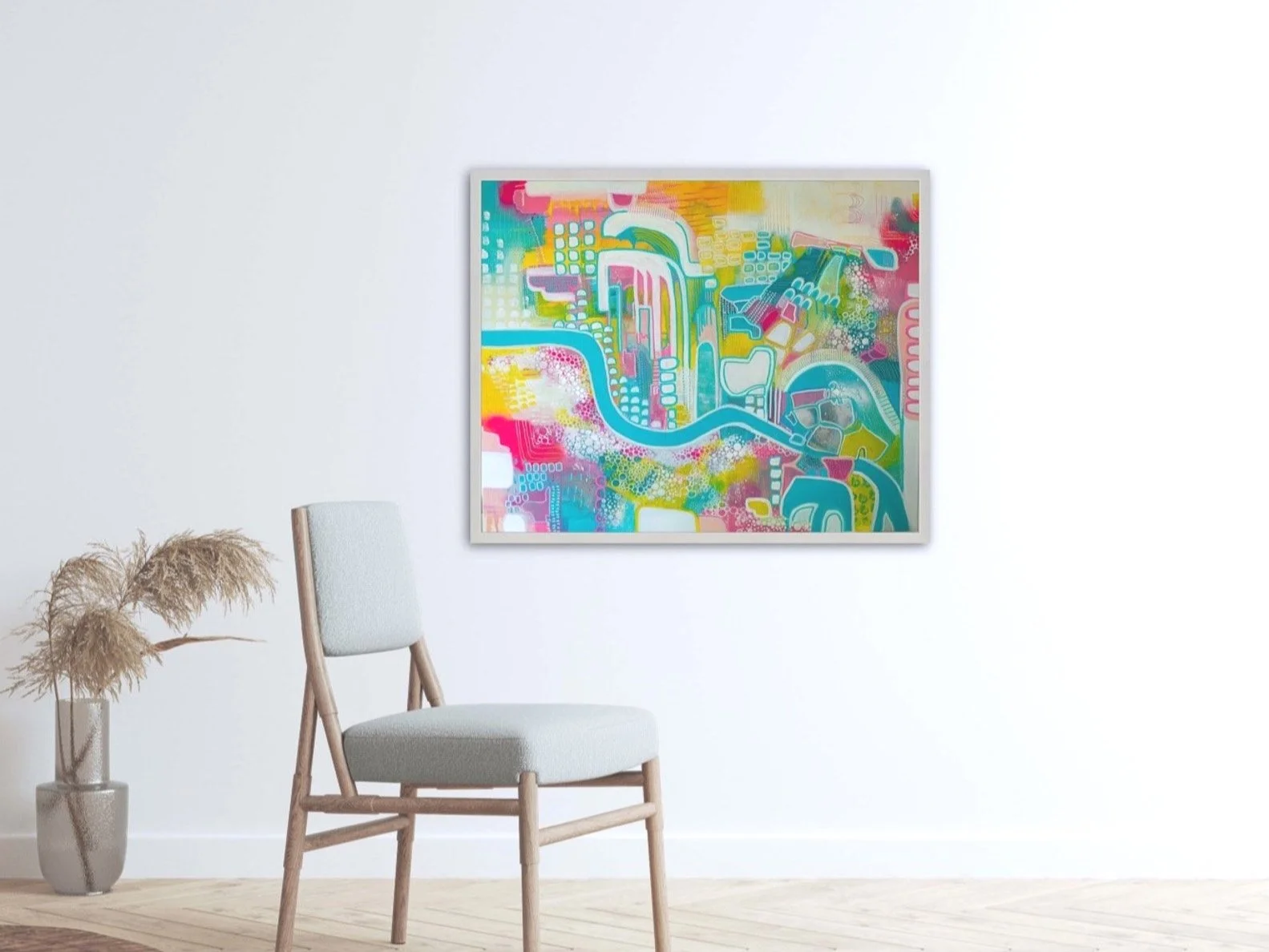 Bright bold colourful large acrylic abstract painting for sale UK Brighton female artist