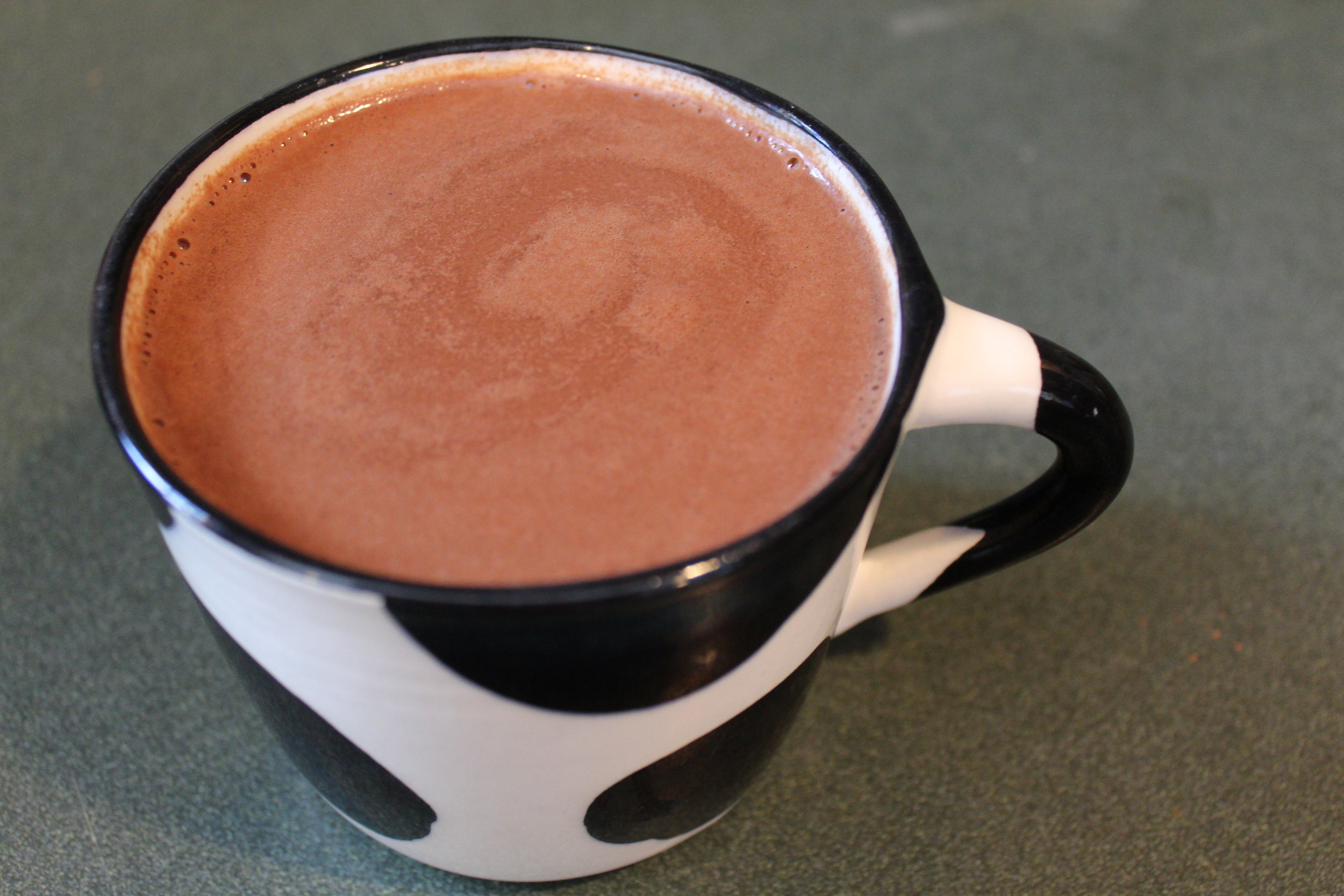 Paleo hot chocolate. Refined sugar free and sweetened with maple syrup. You can also substitute the cocoa with carob for some hot carob!