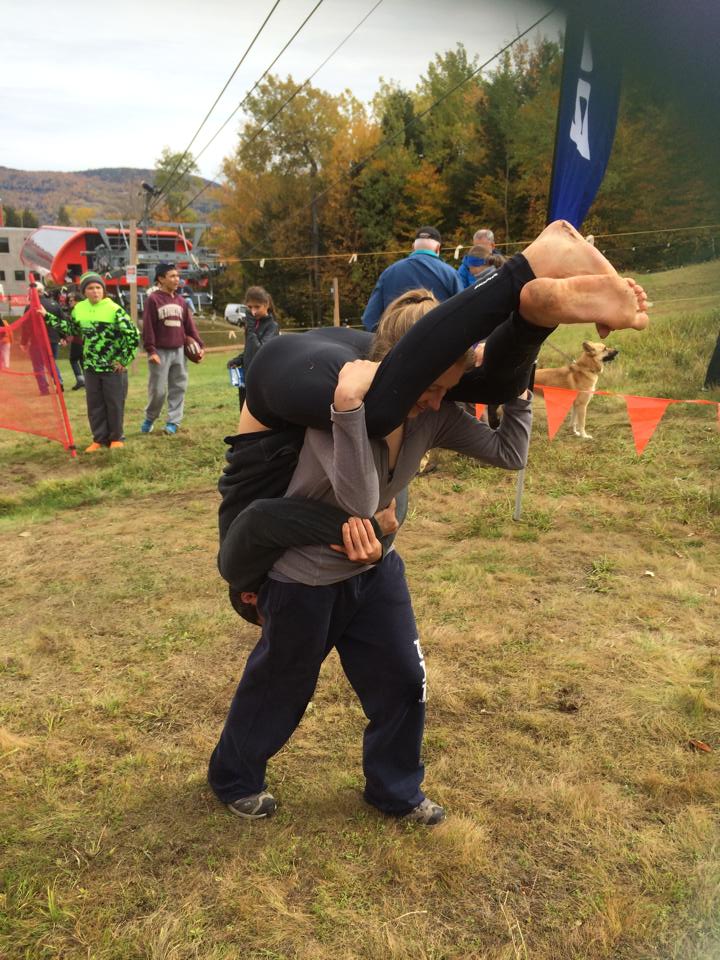 You know you're a strong team when the girl can carry the guy too!