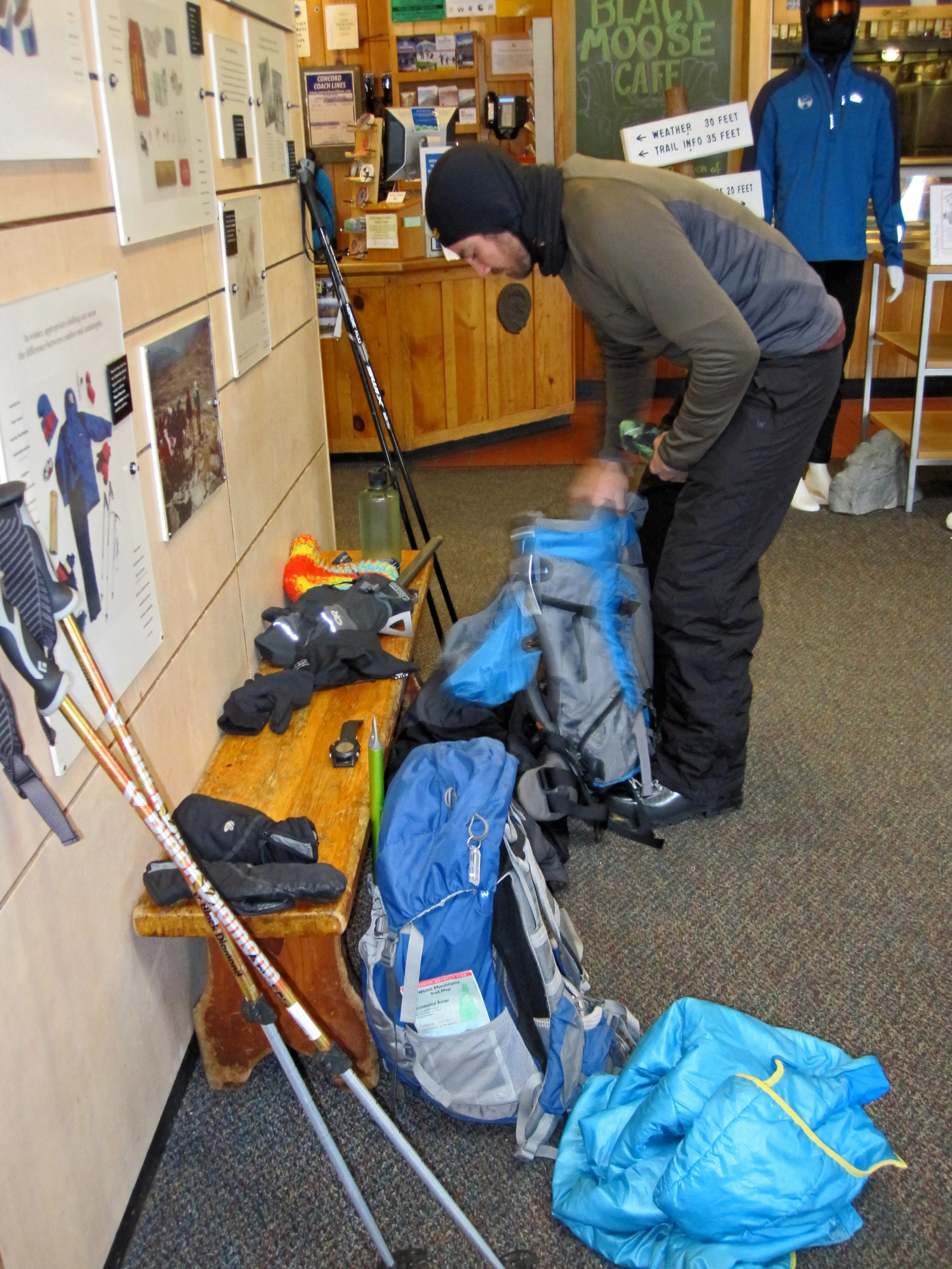 Getting everything organized inside the Pinkham Notch Visitor Center