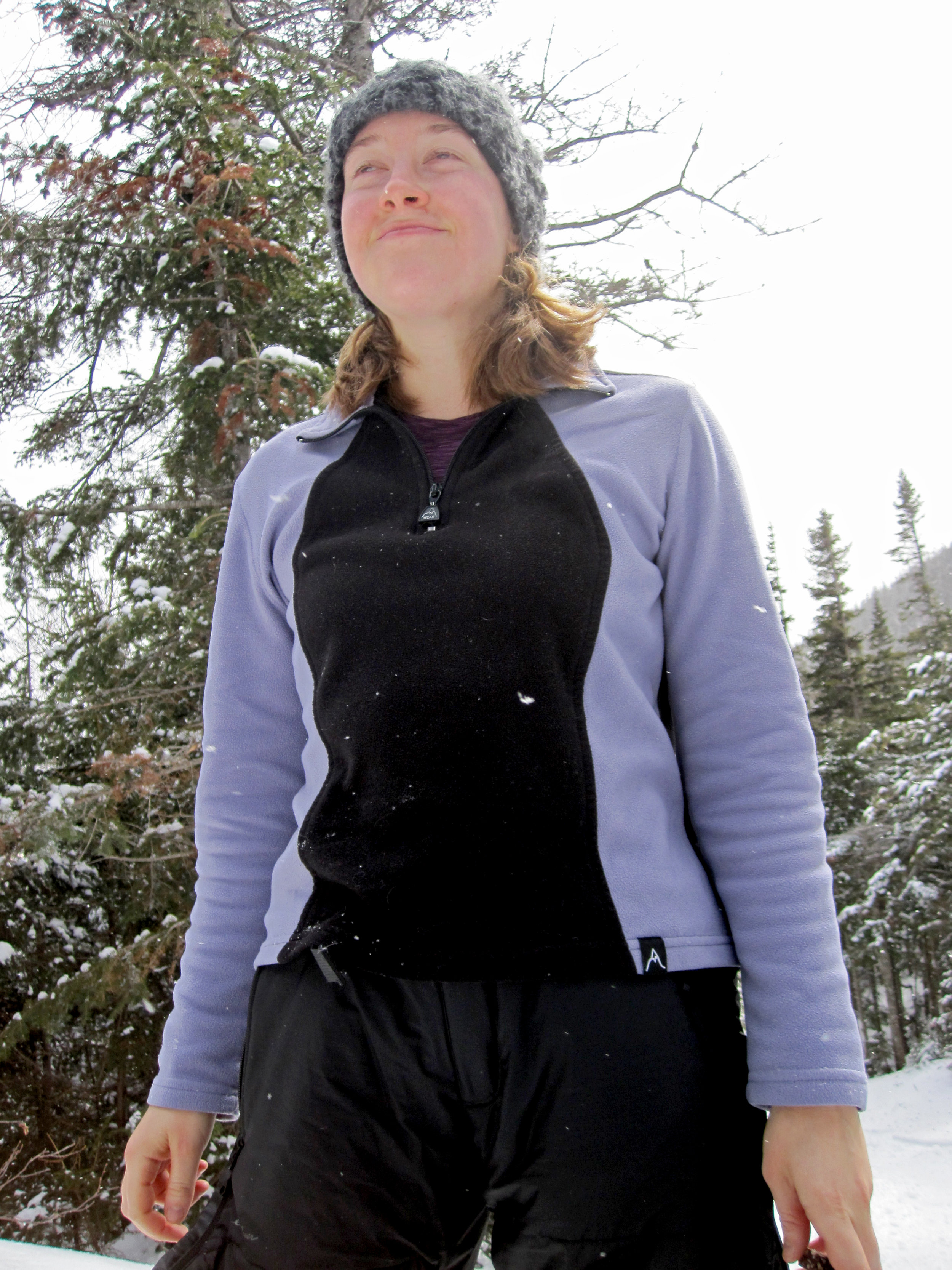 Happy and warm in just a fleece and base layer.