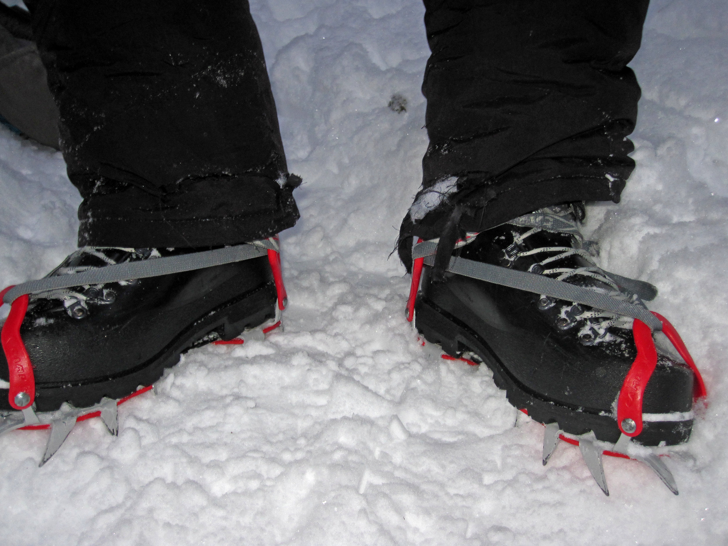 The crampons ripped Dale's snow pants