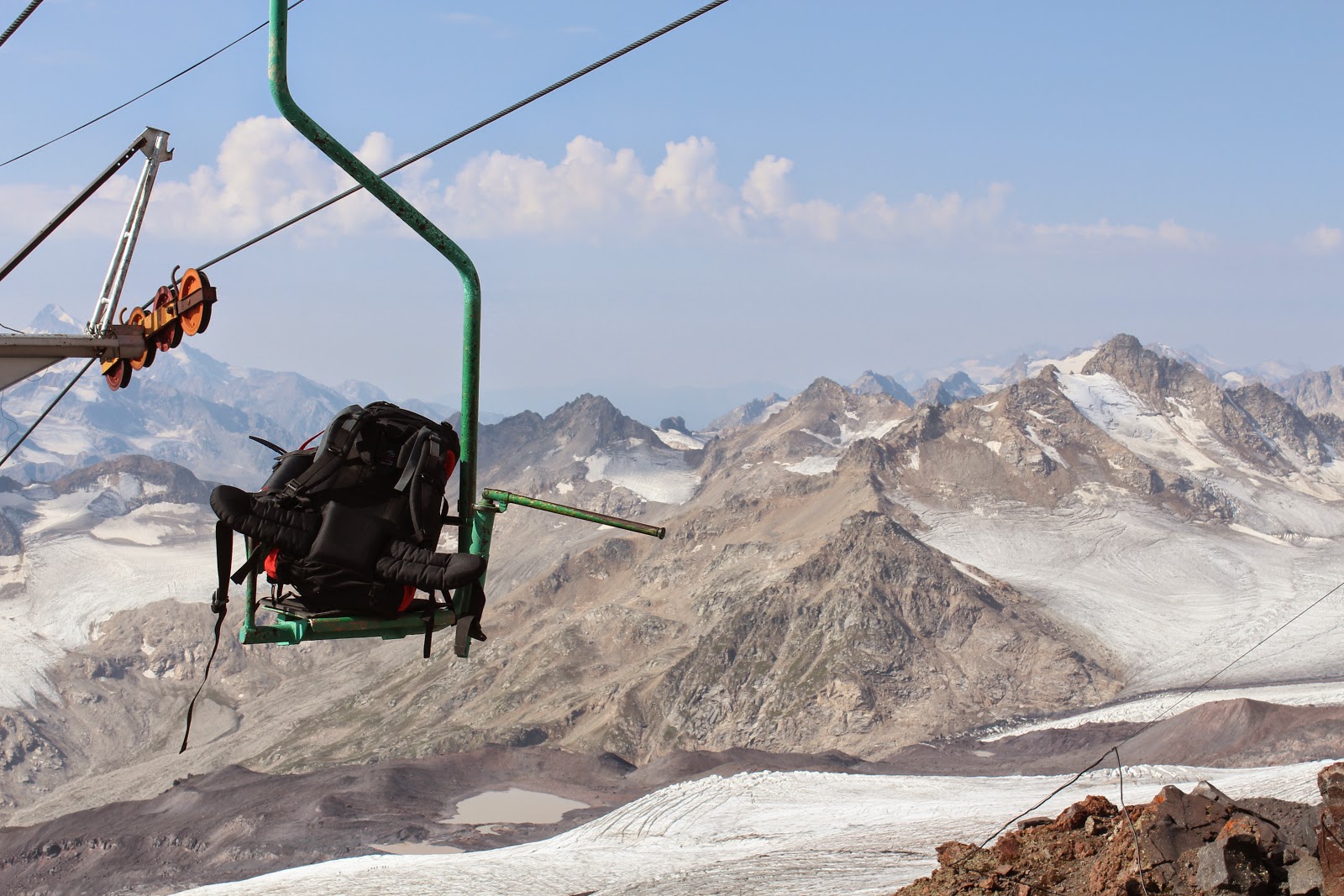 Backpack on a chairlift on Mount Elbrus