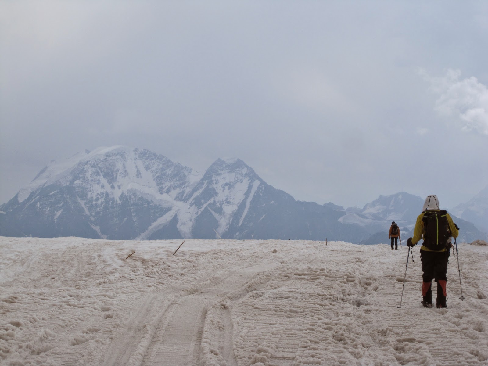 Walking on the glacier on Mount Elbrus