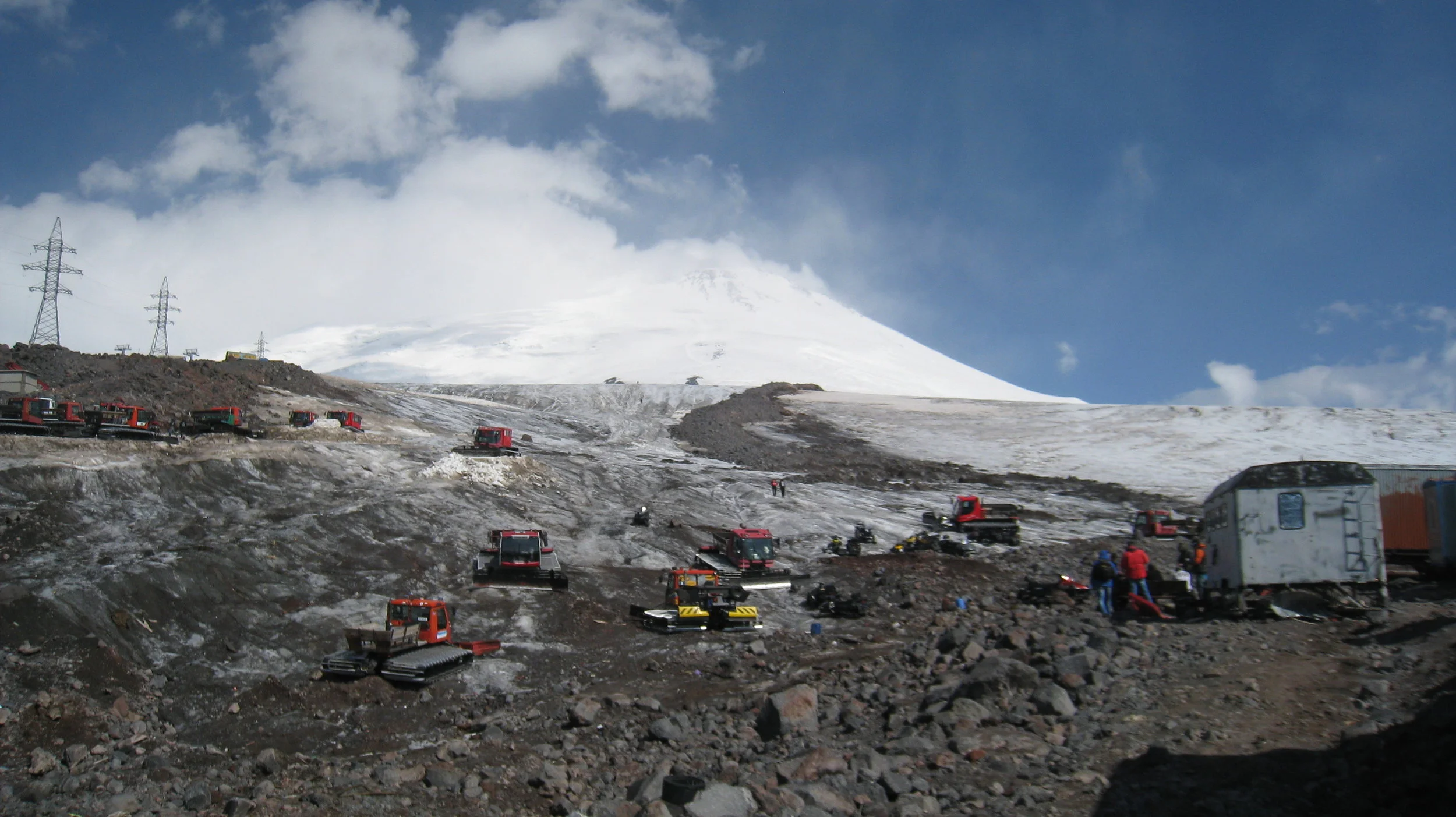 Snow cats at Mount Elbrus base camp barrel huts