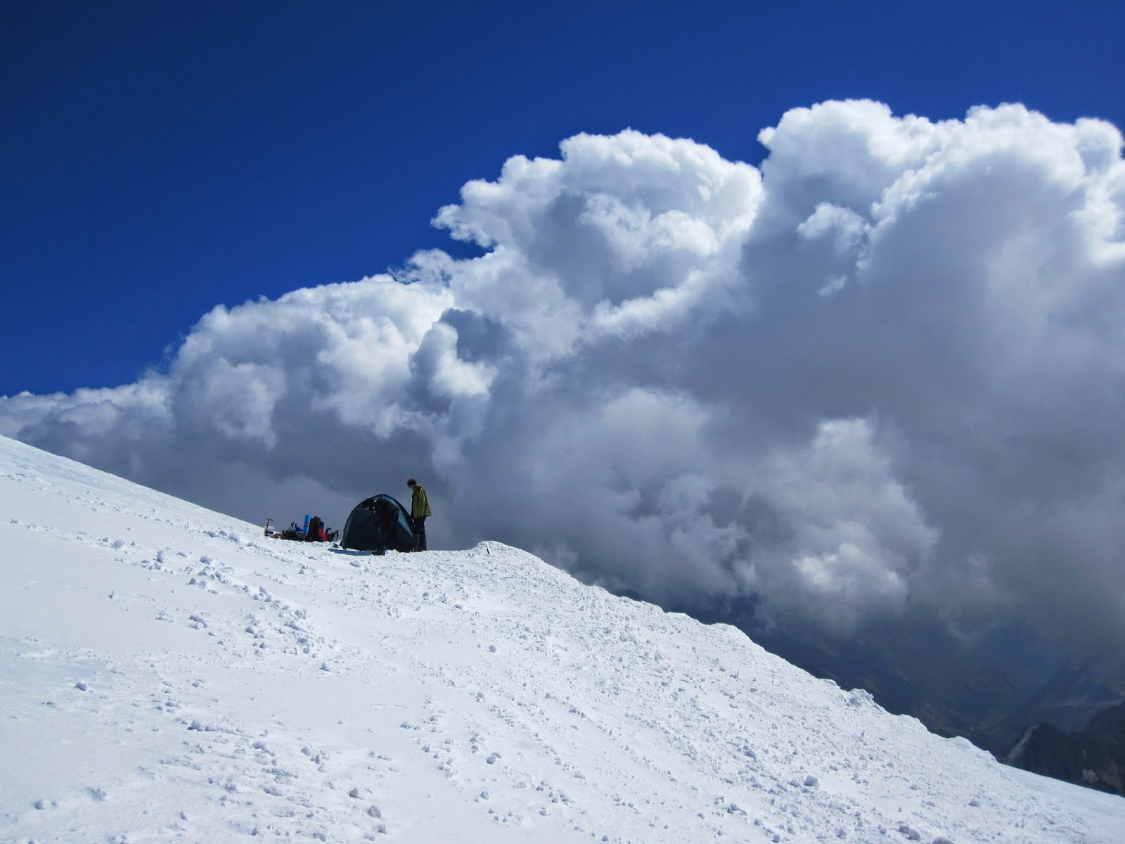 Camping above the clouds on Mount Elbrus