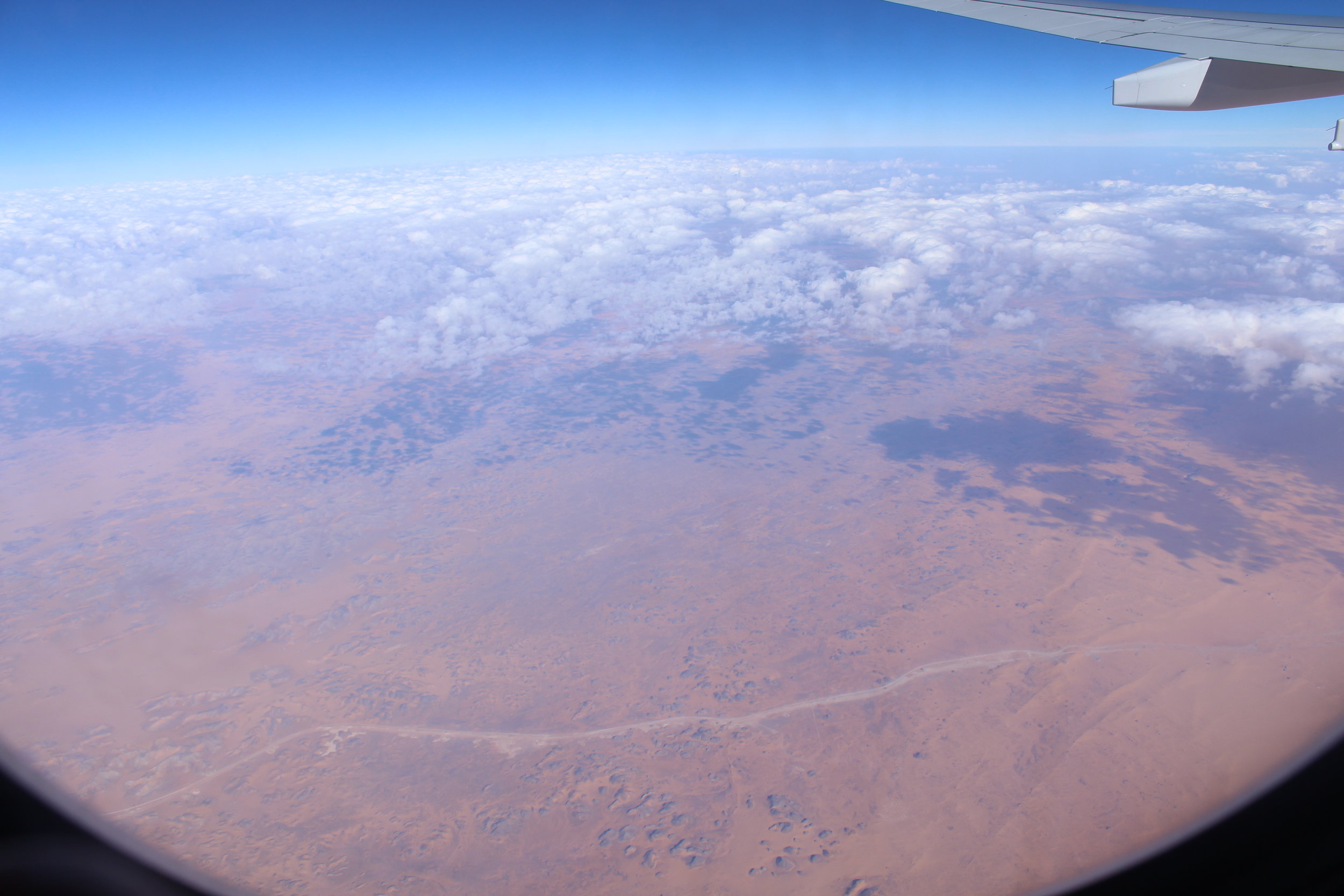 Now we're over the desert on our flight.