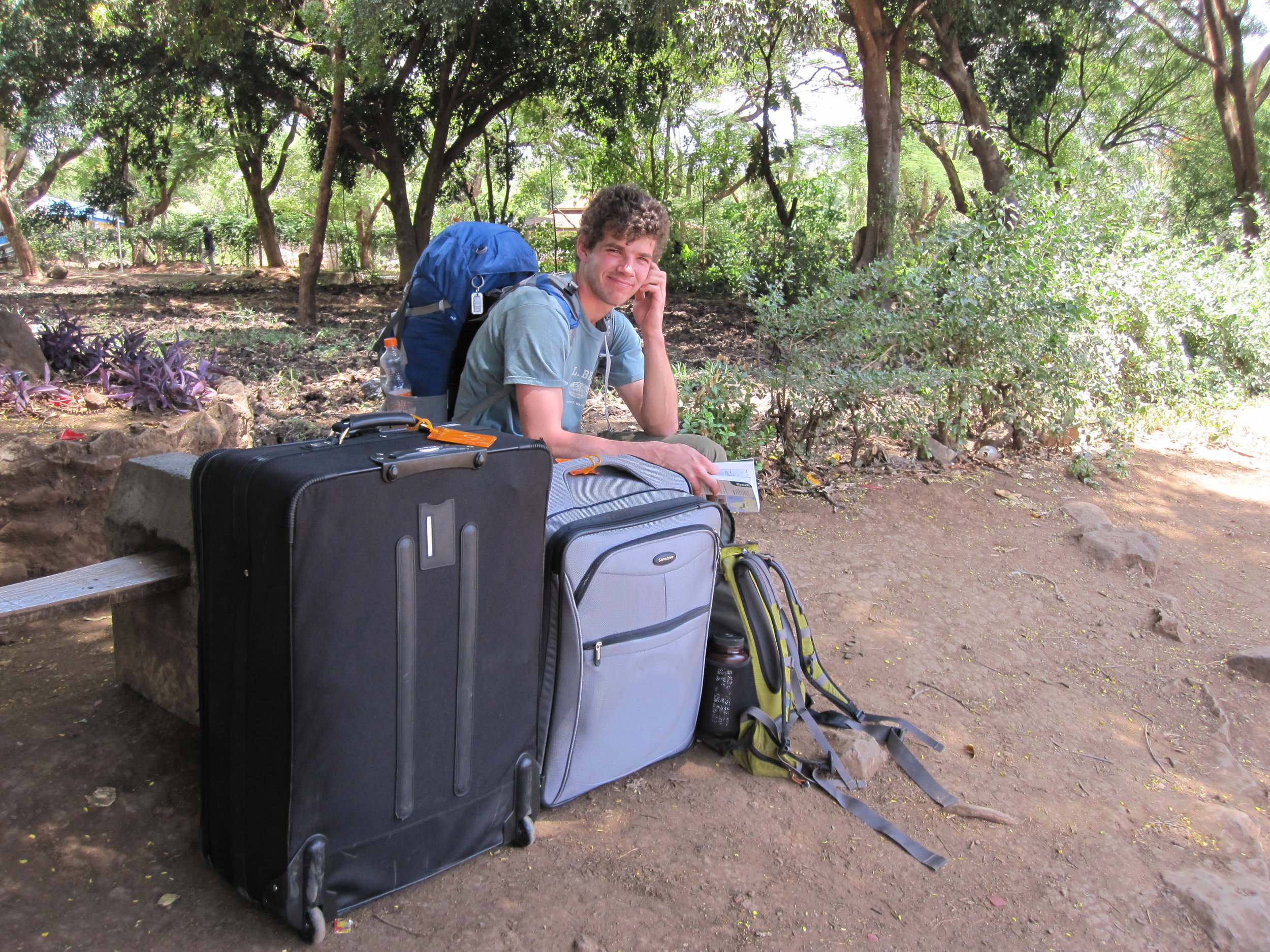 We took a bus from Arusha to Moshi, but the bus driver drove past our stop. This resulted in us towing our suitcases on the side of the road.