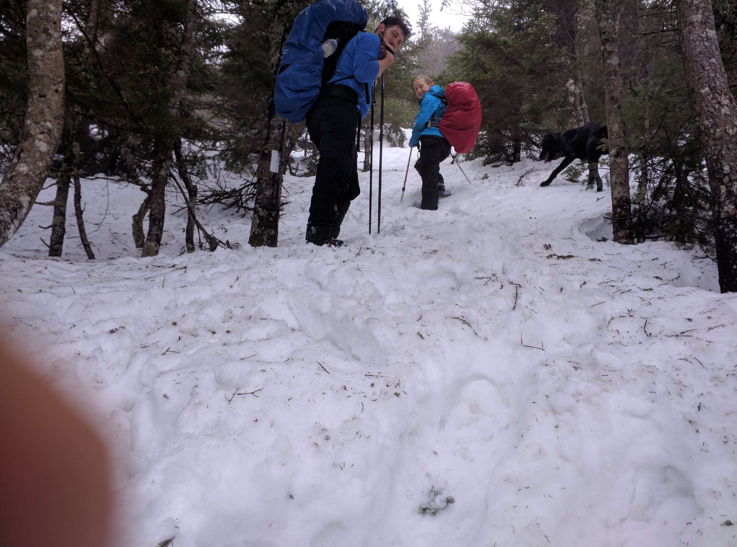 Snowshoeing up Maine's Baldpate Mountain in the winter.
