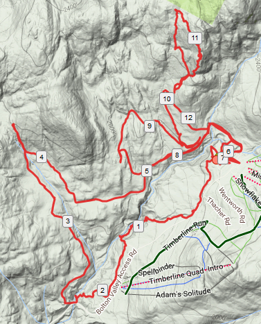 Our GPS tracks for the Frigid Infliction at Bolton Valley Nordic Center.