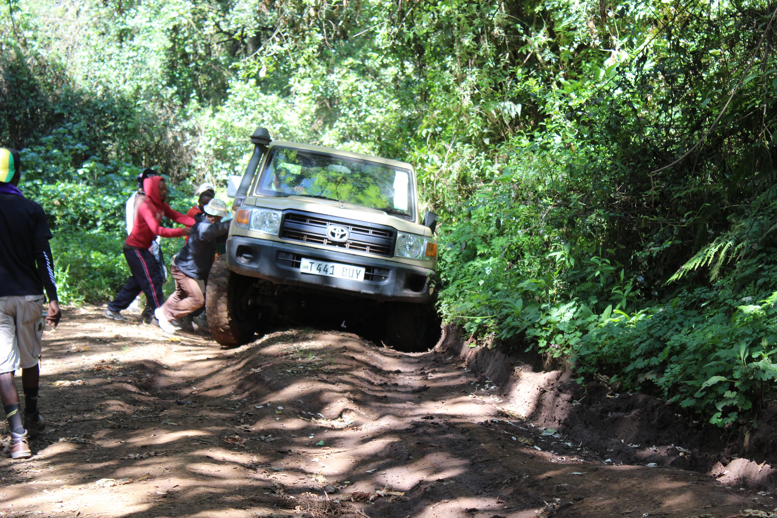 Our truck got stuck on our way to the Lemosho Gate.