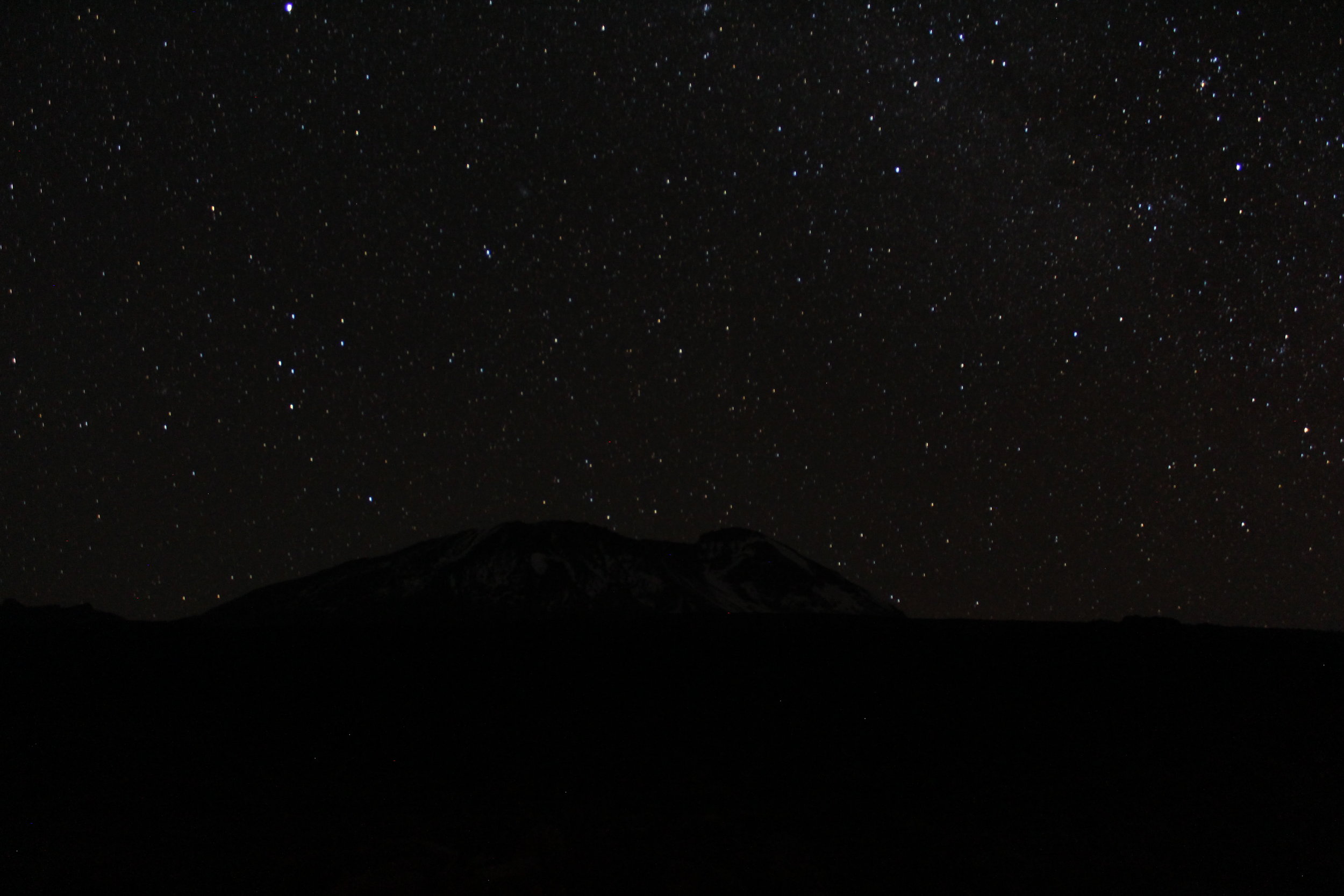 Nighttime view of the stars over Mount Kilimanjaro at Shira Camp 2