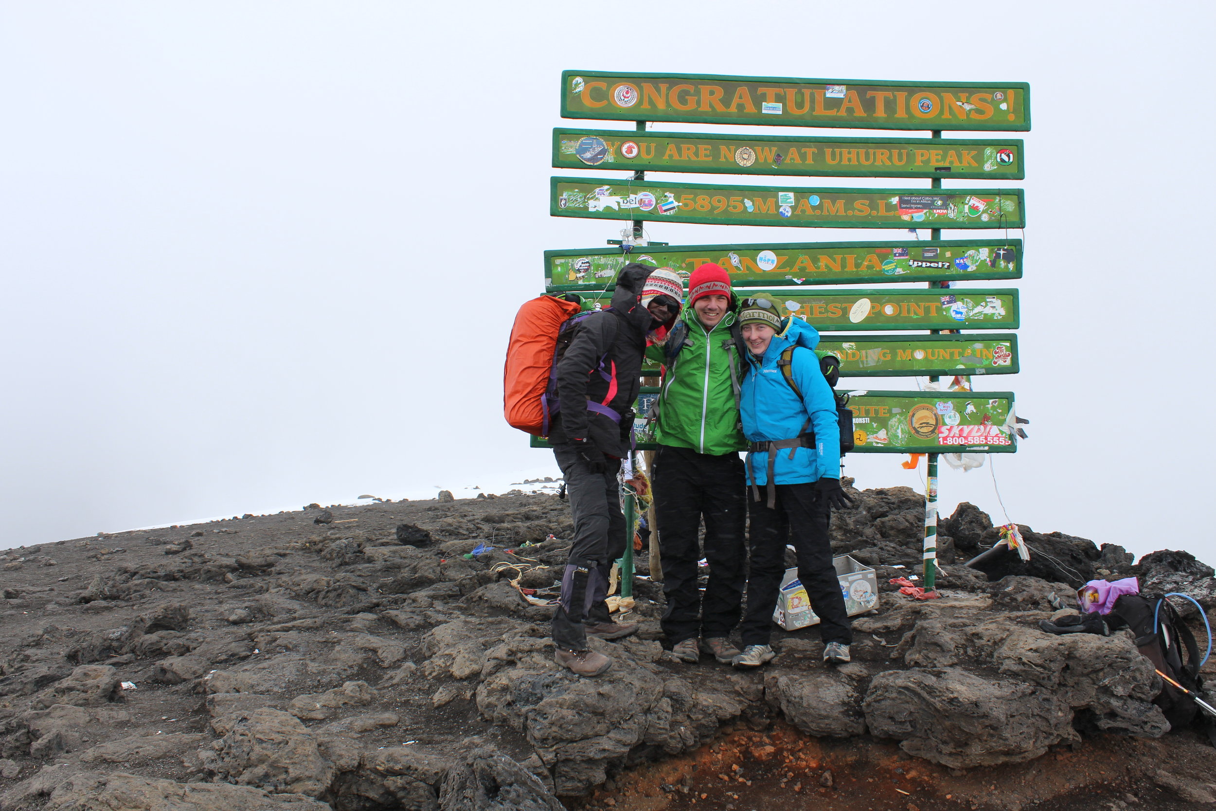 The summit of Uruhu Peak in wind and snow