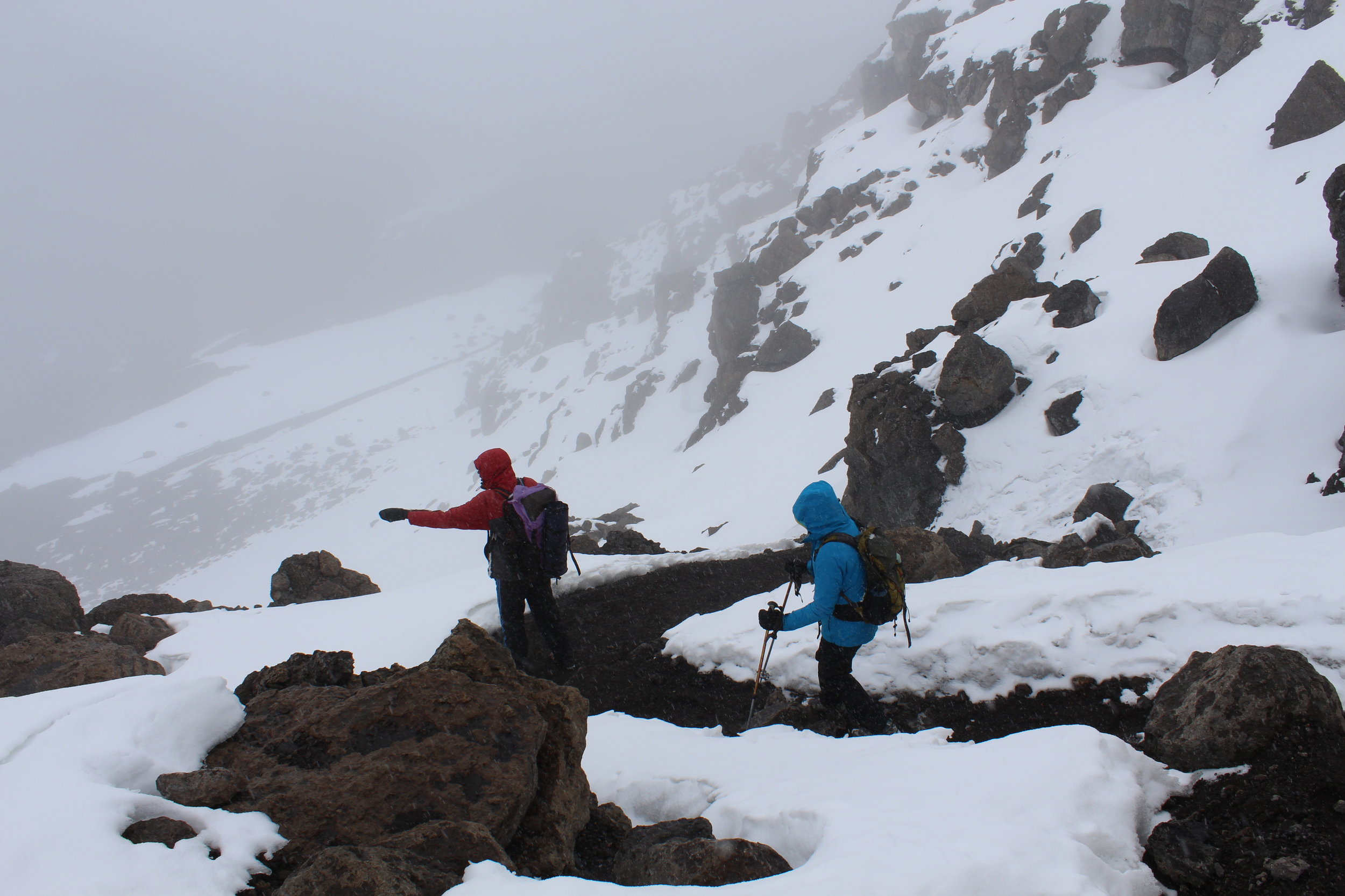 Taking the sketchy shortcut down to Crater Camp