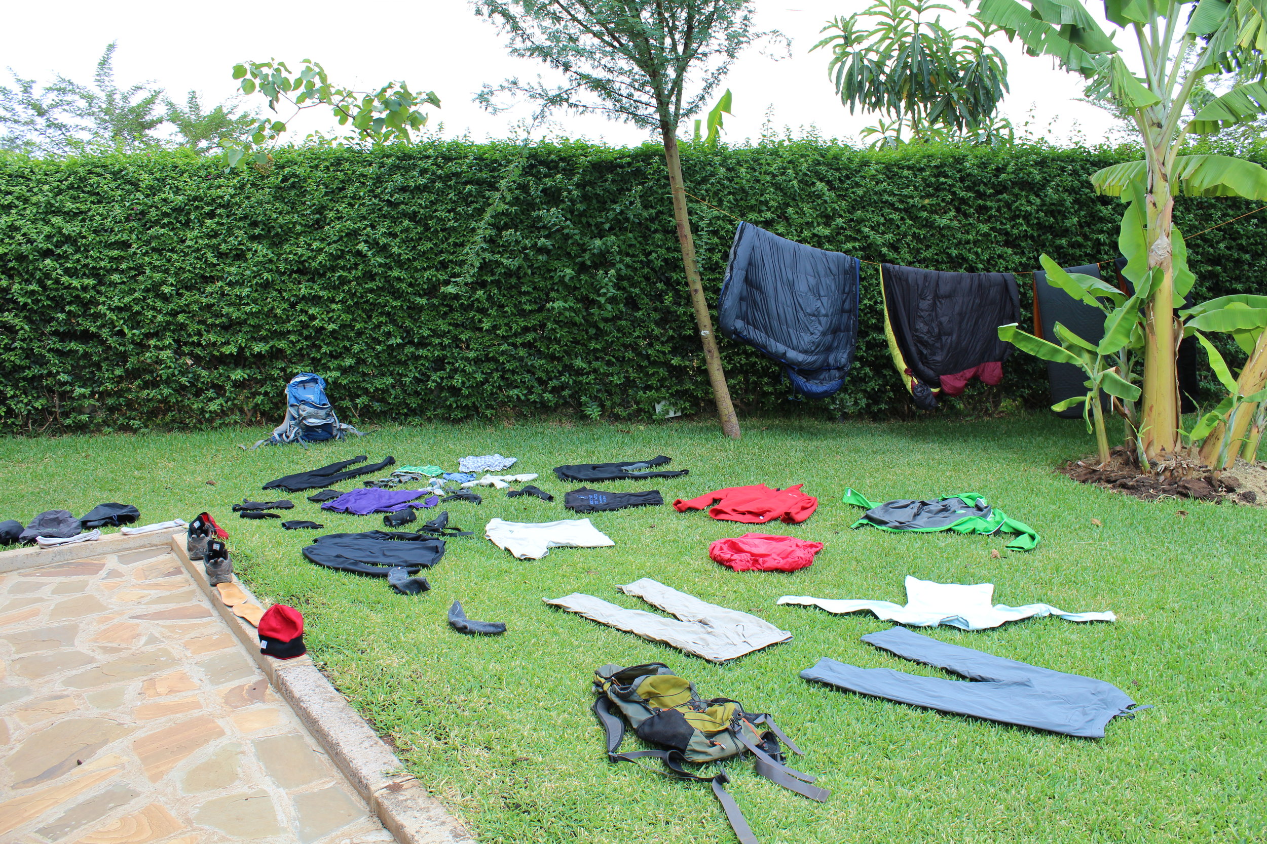 Laying out our clothes to dry