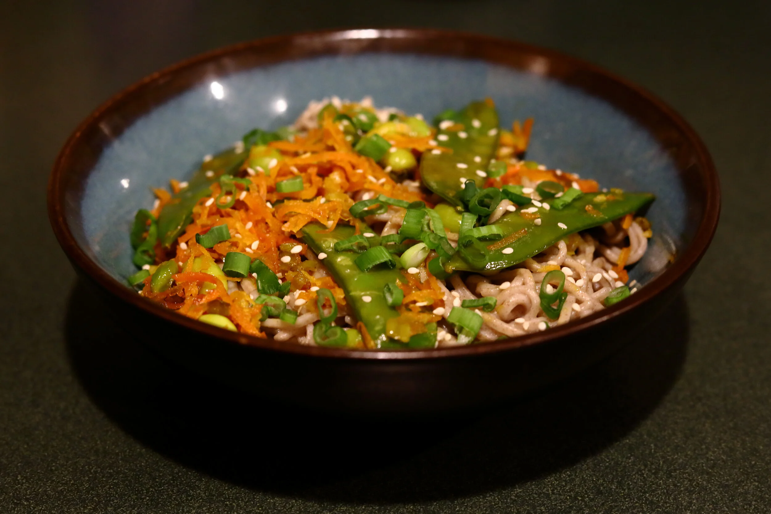 Ginger Citrus Soba Noodles with Snow Peas and Edamame