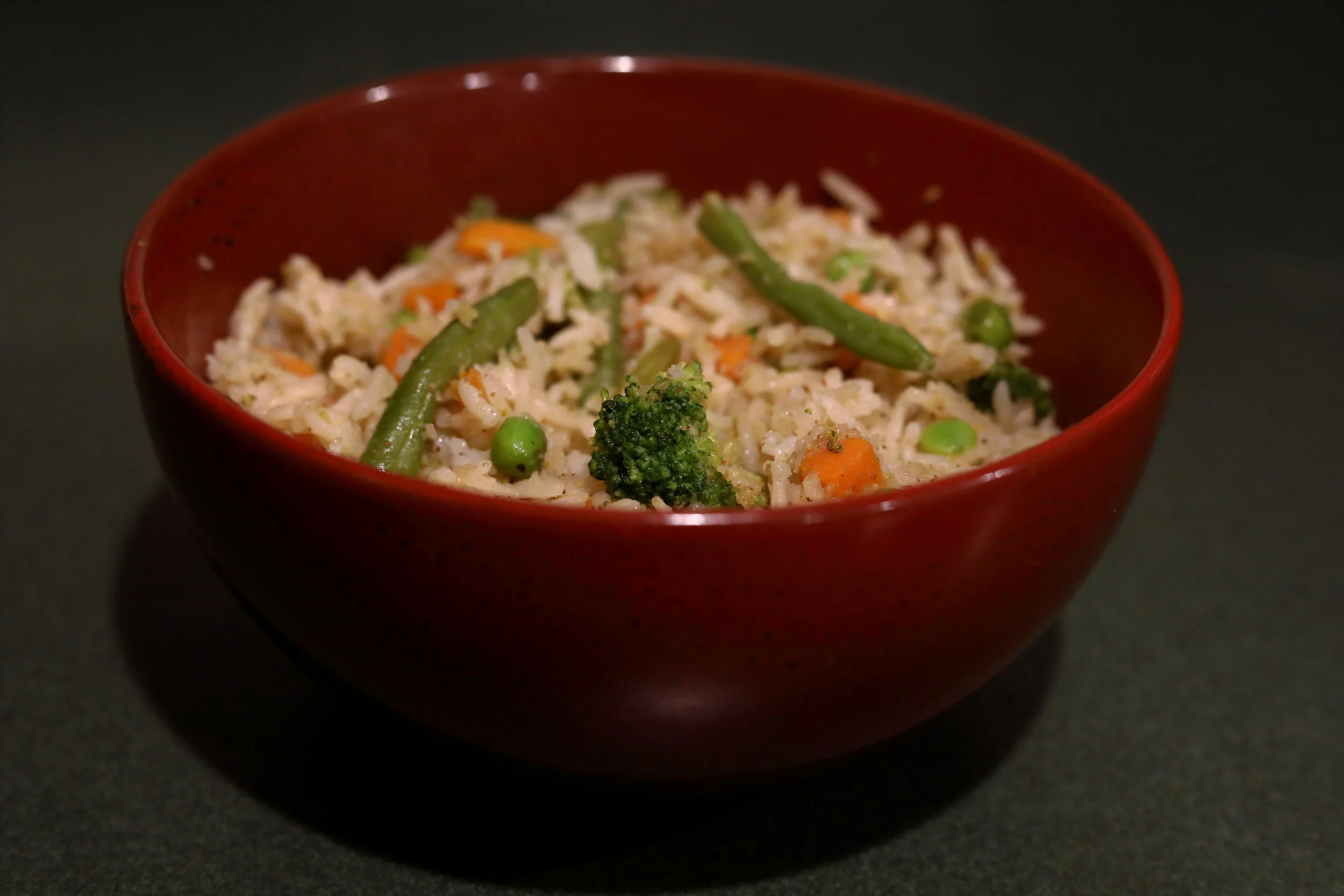 Frozen Veggies over Rice with Lemon and Almond Butter Sauce