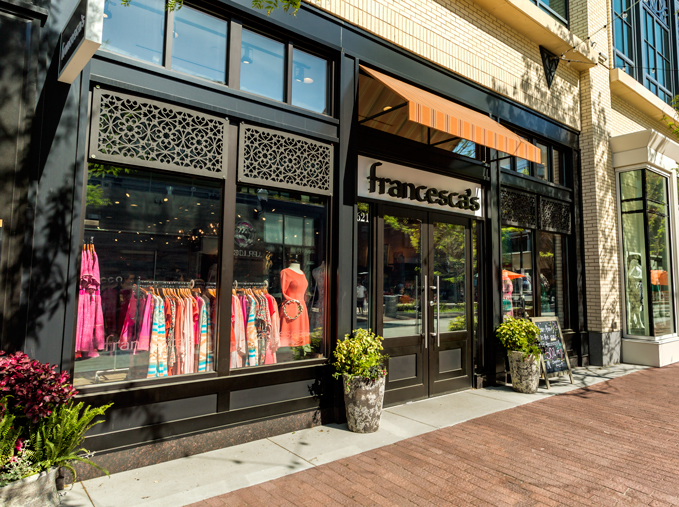 Francesca's Storefront, College Town Glass, Bridgewater, MA Custom pattern, Outdoor decorative panels