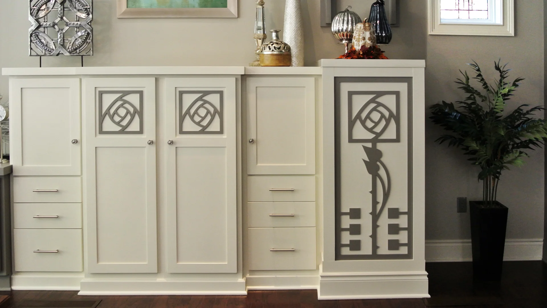Moon Township, PA - Julia Wilhelm Custom Rose pattern, Decorative cabinet panels