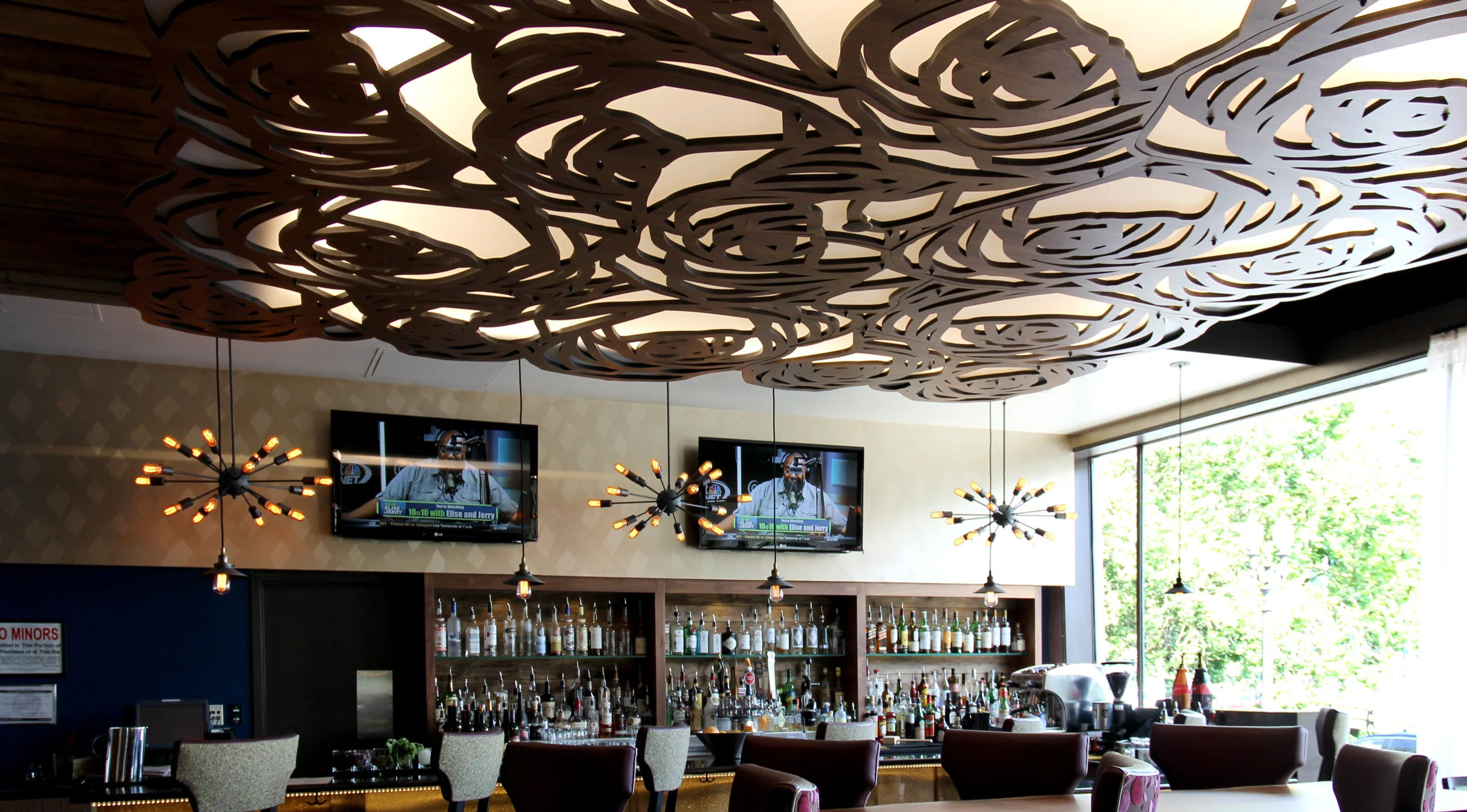 Hotel Rose, Portland, OR Custom rose pattern, Backlit ceiling panels