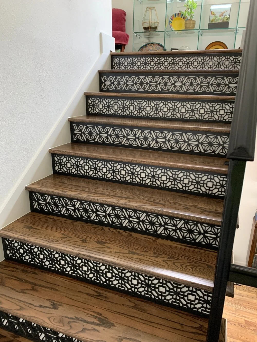  Vinyard Brands  Residential Project | Houston, TX  Hex Flower &amp; Eastern Blossom Patterns Stair Riser Application  