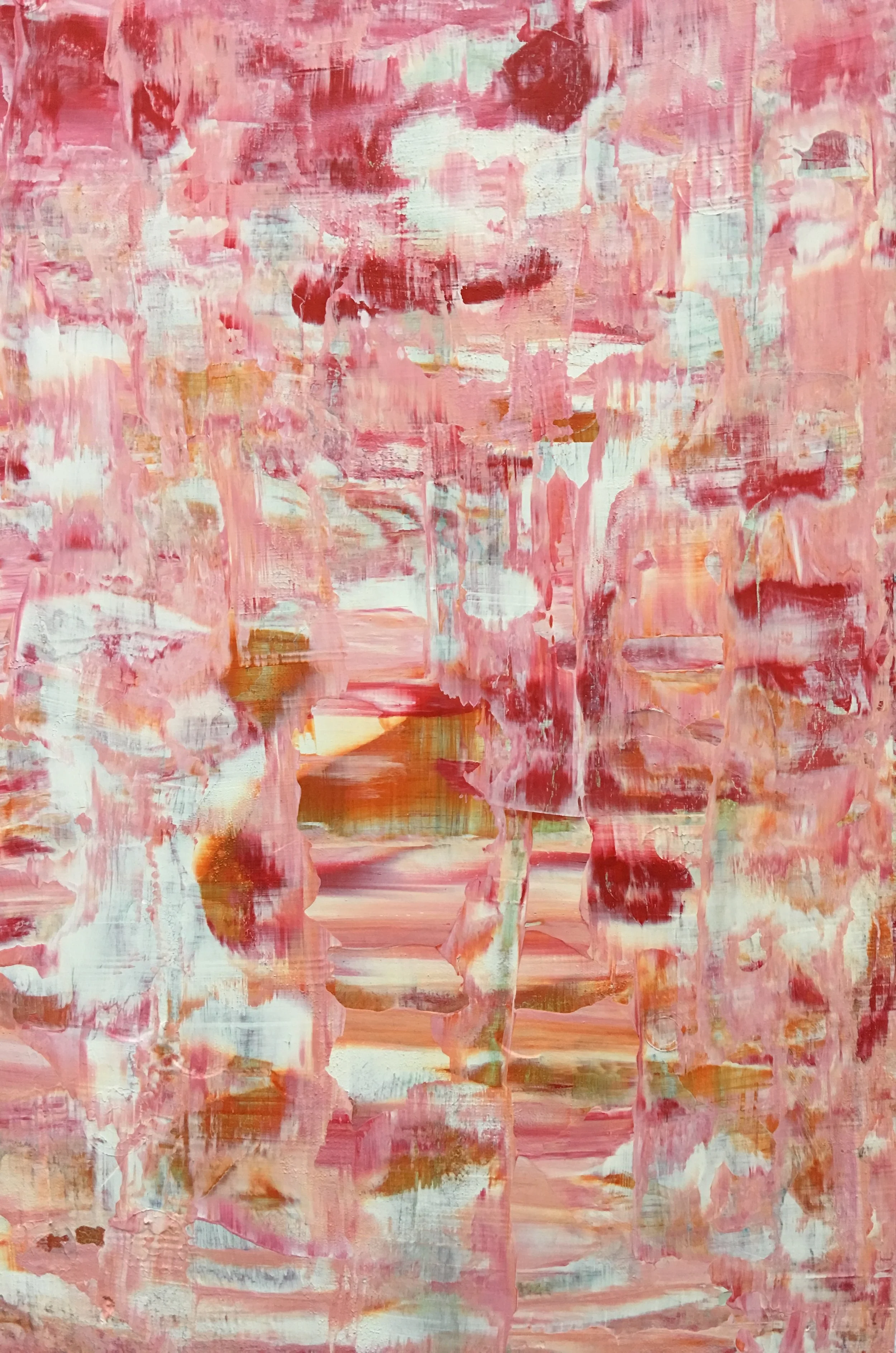 Pink Waterfall, 11x17, acrylic on salvaged board (NFS)