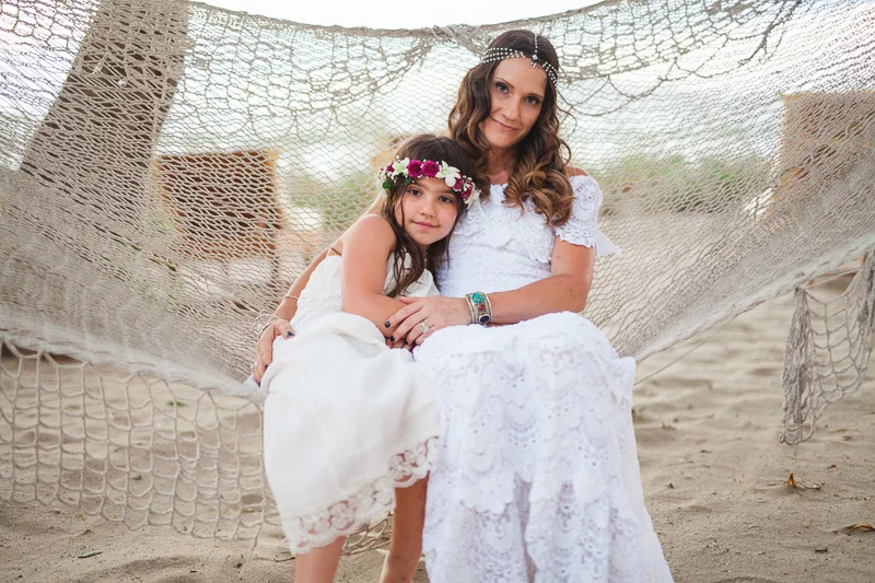 bride and daughter in hammock