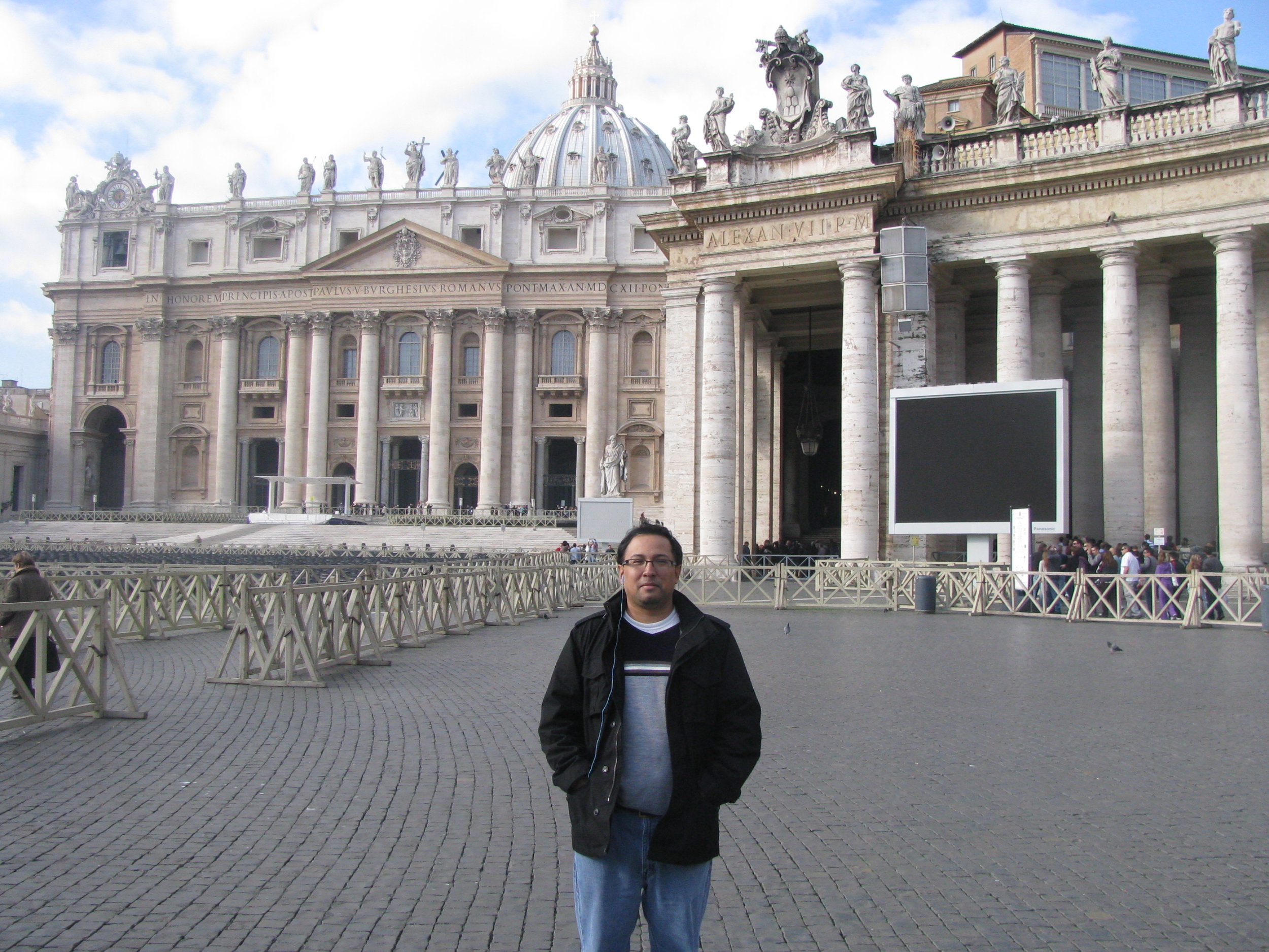 Robert Lopez in front of In front of St. Peter’s Basilica in Vatican City (Rome).