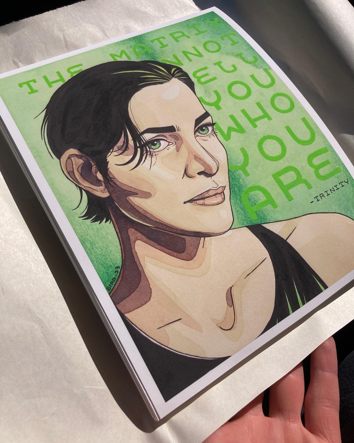 The Trinity prints are in! Expect to see them posted on my website soon. $30 each. Remember: all proceeds are going towards my pup&rsquo;s upcoming CCL surgery. Thanks @vadacolor for the beautiful quality. 

#thematrix #matrixfilm #filmquotes #redpil