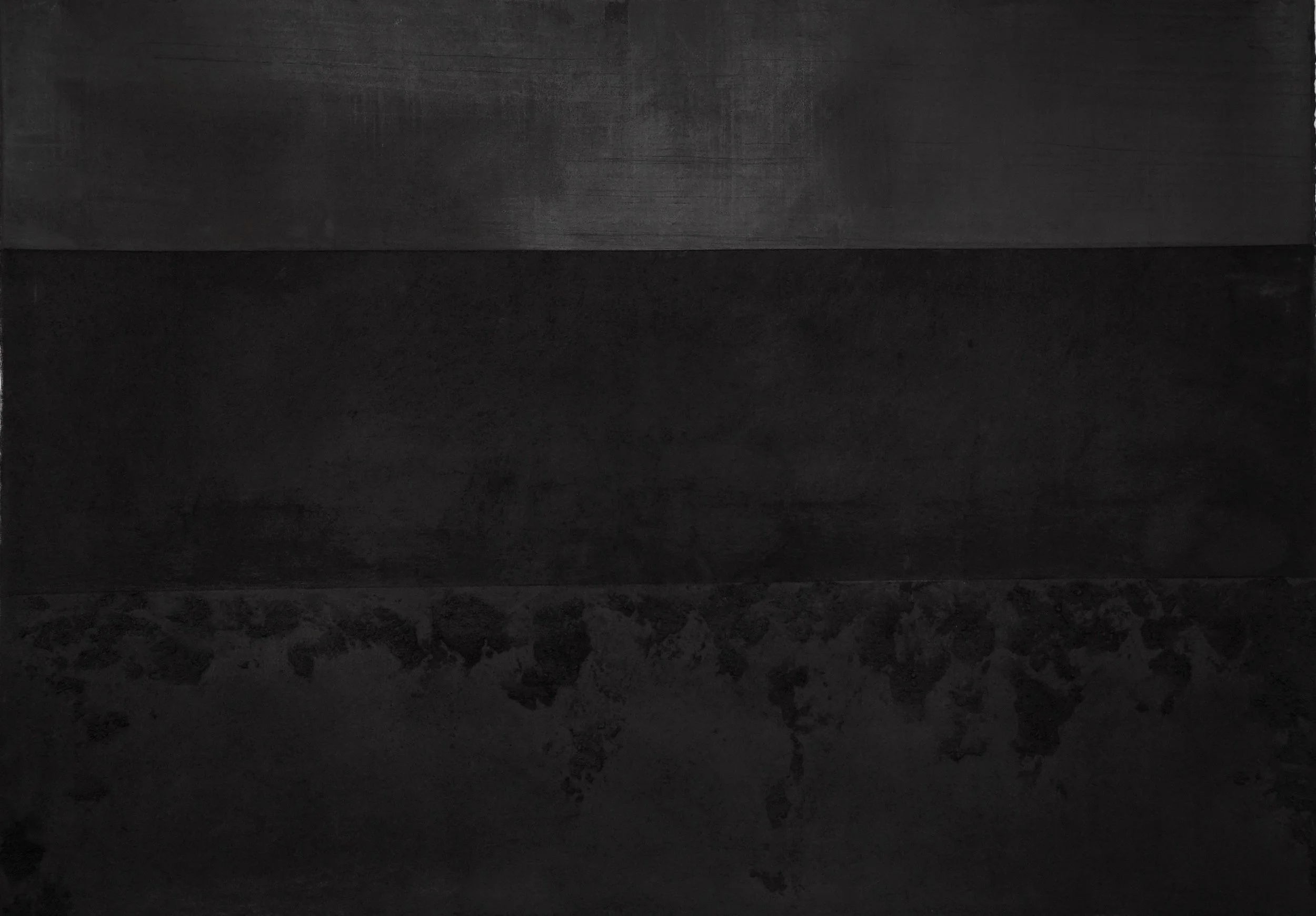 Black Horizon, 2018 Charcoal, Wax, Iron Oxide on paper 28 x 42”