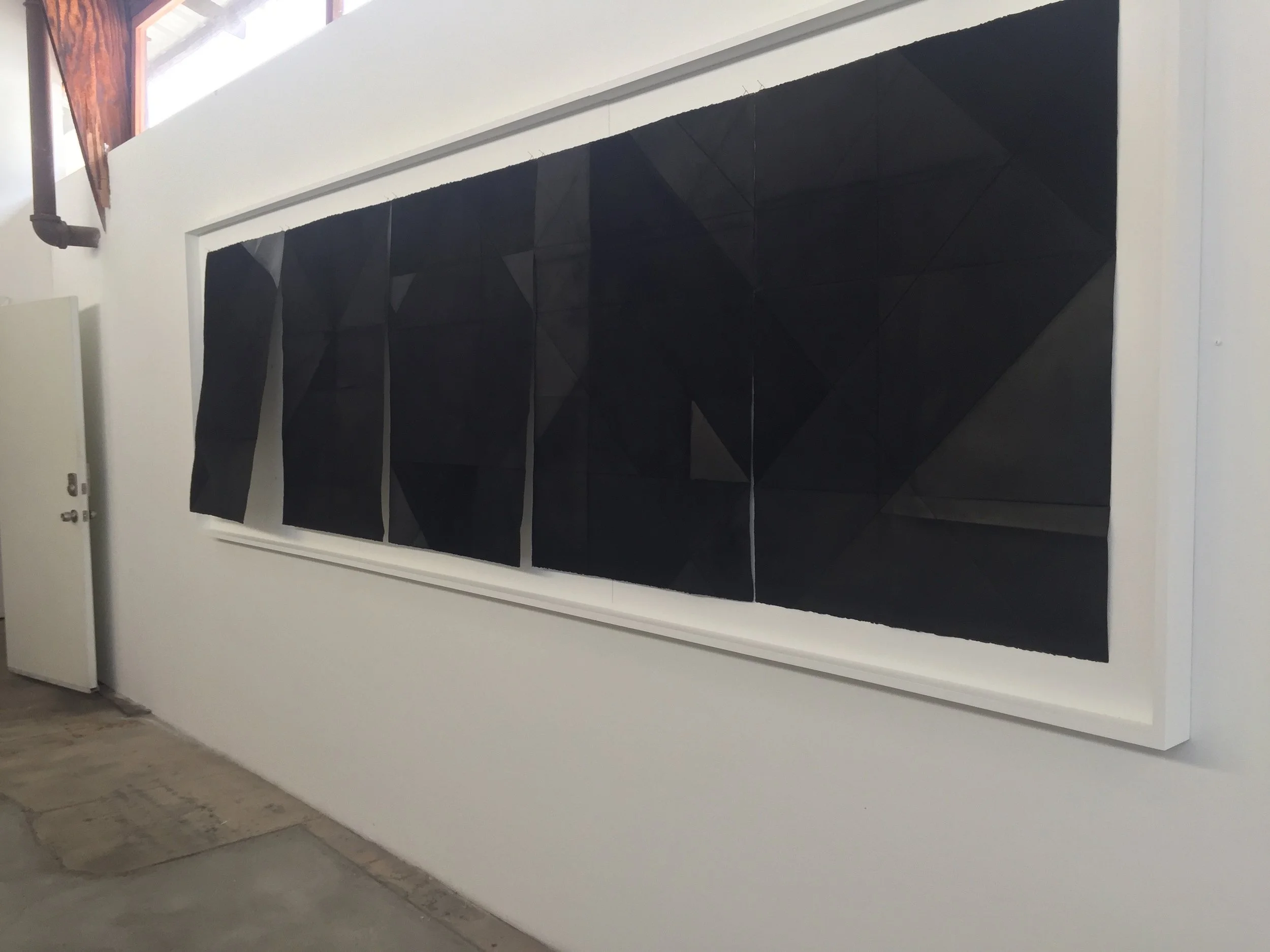 Tectonic, 2018 Compressed Charcoal, Iron Oxide, Pigment, Oil-bar, Wax on paper 41.5 x 148” Pentaptych