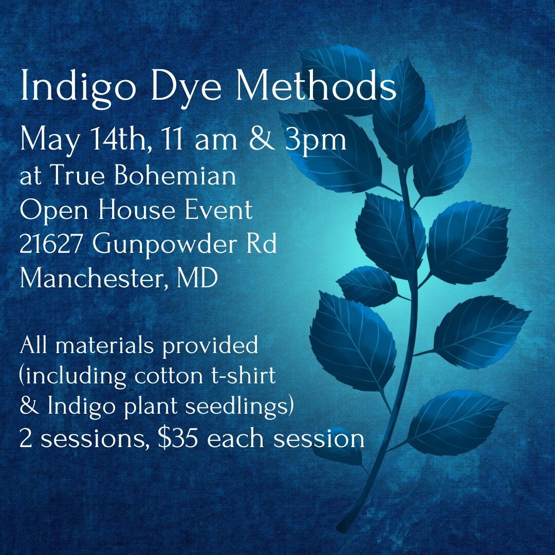 I'll be leading two workshops May 14th, 11am and 3pm, teaching indigo dye techniques and shibori methods.
Come on out and get out of the city for a bit!
DM for the link to sign up
@trueboho.art 
#indigodye #indigodyeworkshop #shibori #baltimorearteve