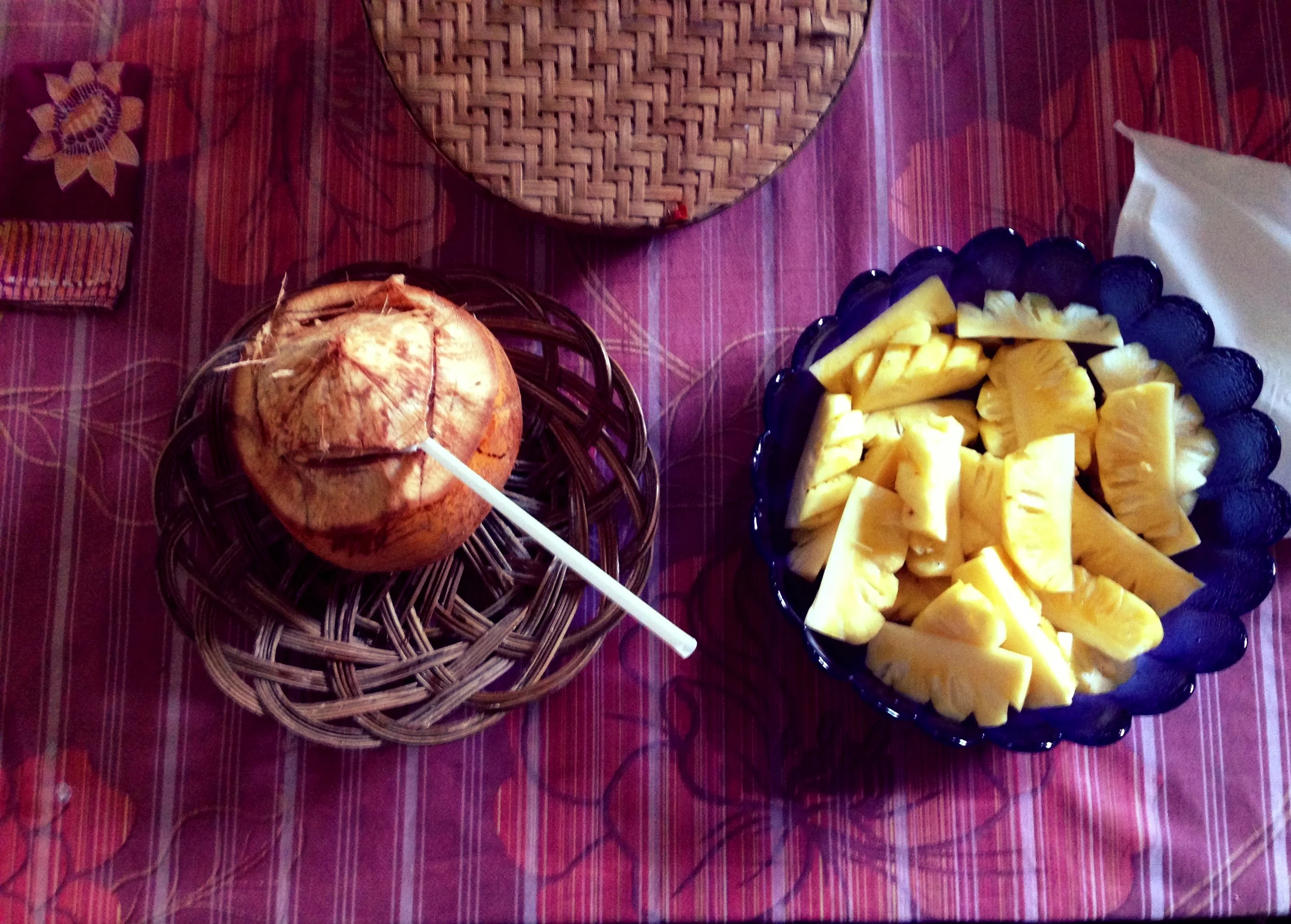 Breakfast - wise old coconut with sweet honey pineapple - both from the garden.